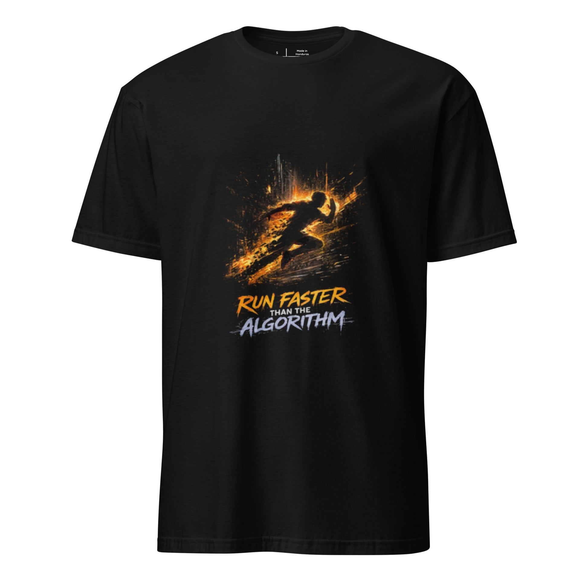 Run Faster Than The Algorithm – Cyberpunk Motion- Short-Sleeve Unisex T-Shirt - Graphic Tee - Black - Front