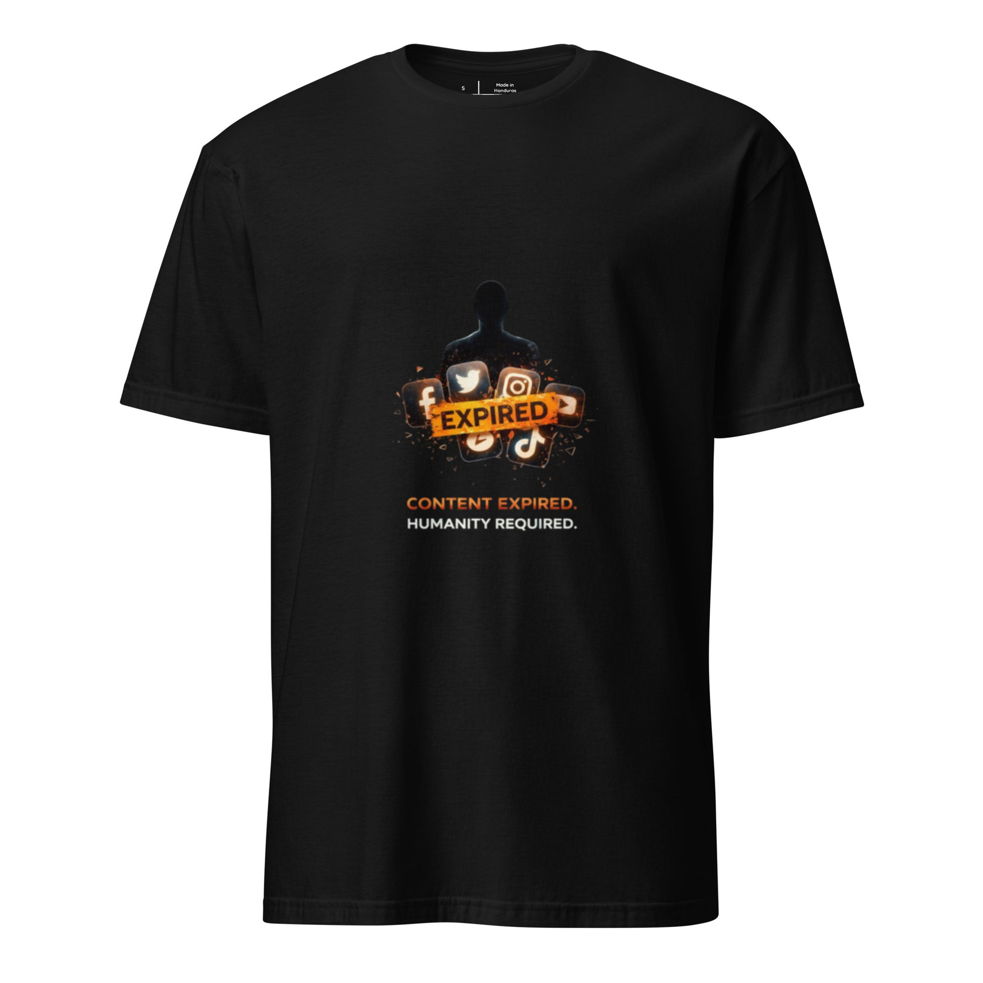 Content Expired. Humanity Required. – Cyber Propaganda - Short-Sleeve Unisex T-Shirt - Graphic Tee - Black - Front
