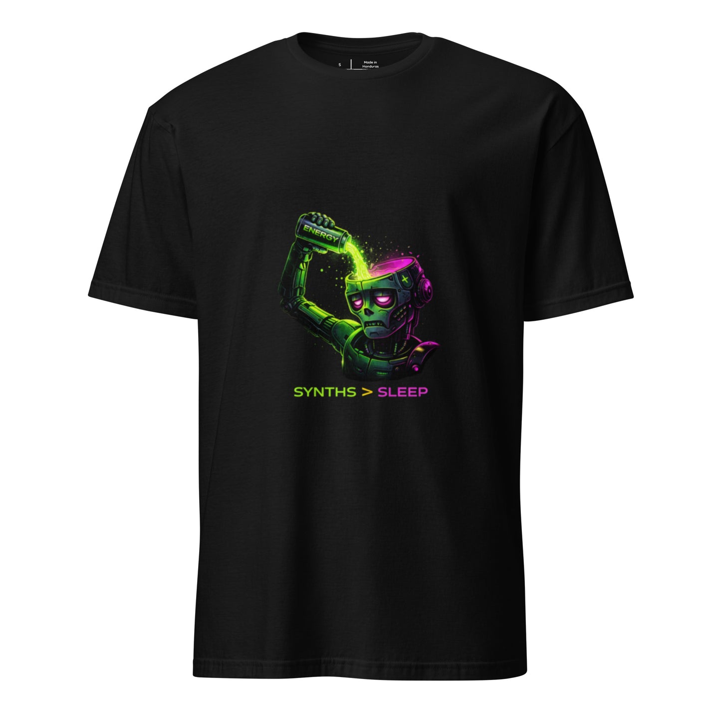 Energy Needed: Synths > Sleep – Cyber Rave - Short-Sleeve Unisex T-Shirt - Graphic Tee - Black - Front
