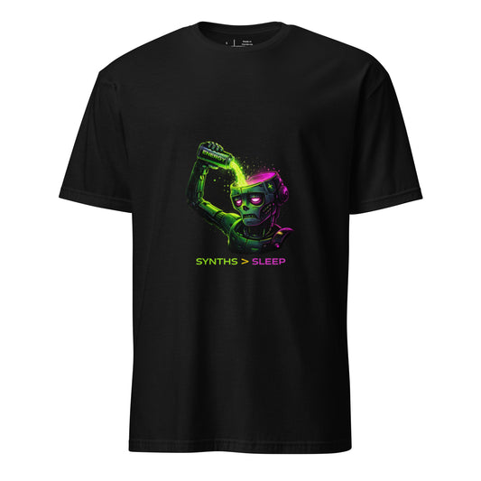 Energy Needed: Synths > Sleep – Cyber Rave - Short-Sleeve Unisex T-Shirt - Graphic Tee - Black - Front