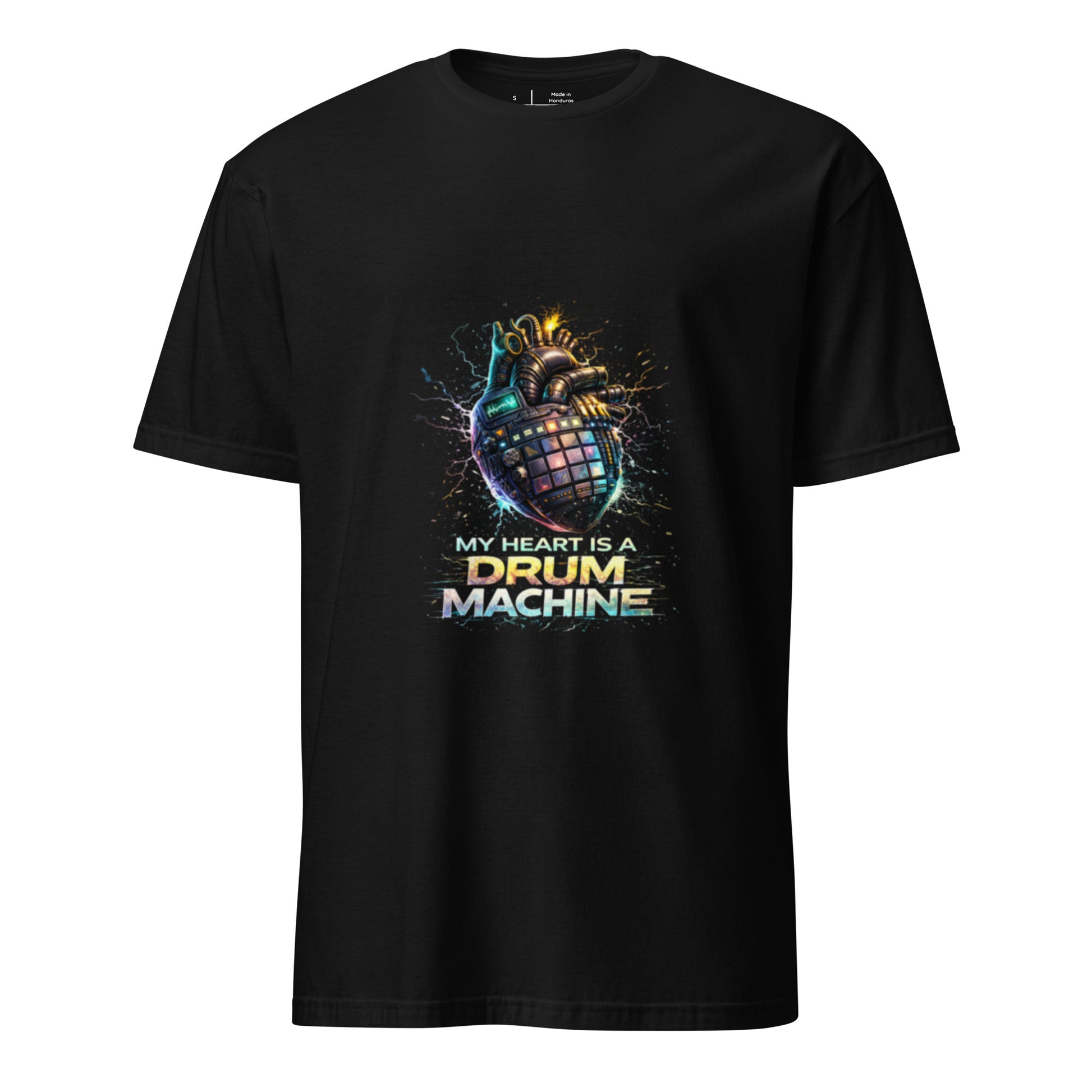 My Heart Is A Drum Machine – Cyber Rave - Short-Sleeve Unisex T-Shirt - Graphic Tee - Black - Front