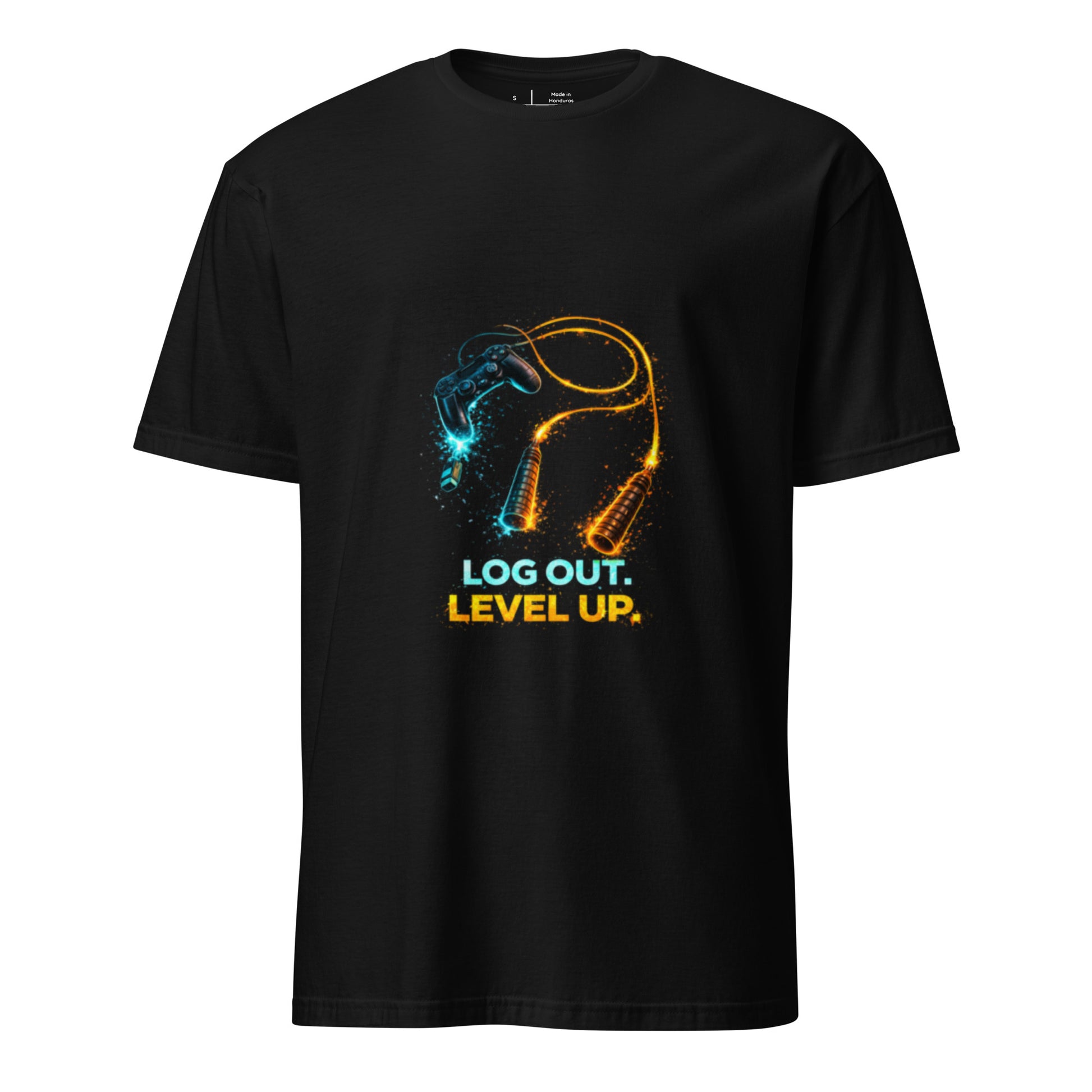 Log Out. Level Up. – Gamer Fitness Motivation - Short-Sleeve Unisex T-Shirt - Graphic Tee - Black - Front