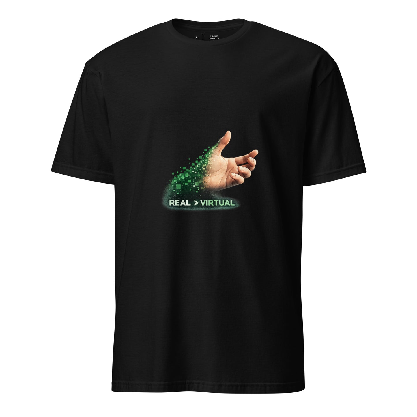 Real > Virtual – Gamer Lifestyle - Short-Sleeve Unisex T-Shirt - Graphic Tee - Black - Front