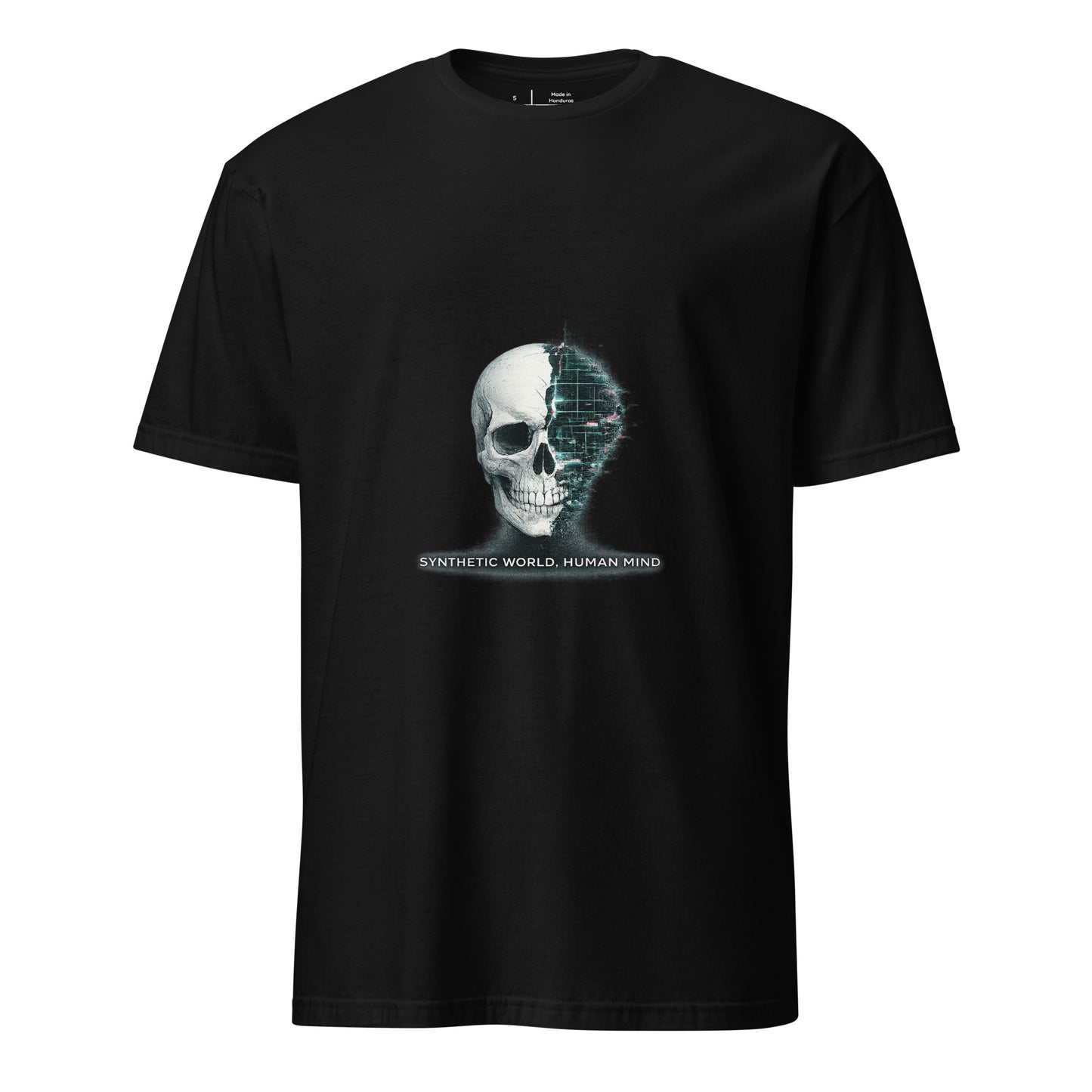 Synthetic World. Human Mind. – Glitch Philosophy - Short-Sleeve Unisex T-Shirt - Graphic Tee - Black - Front