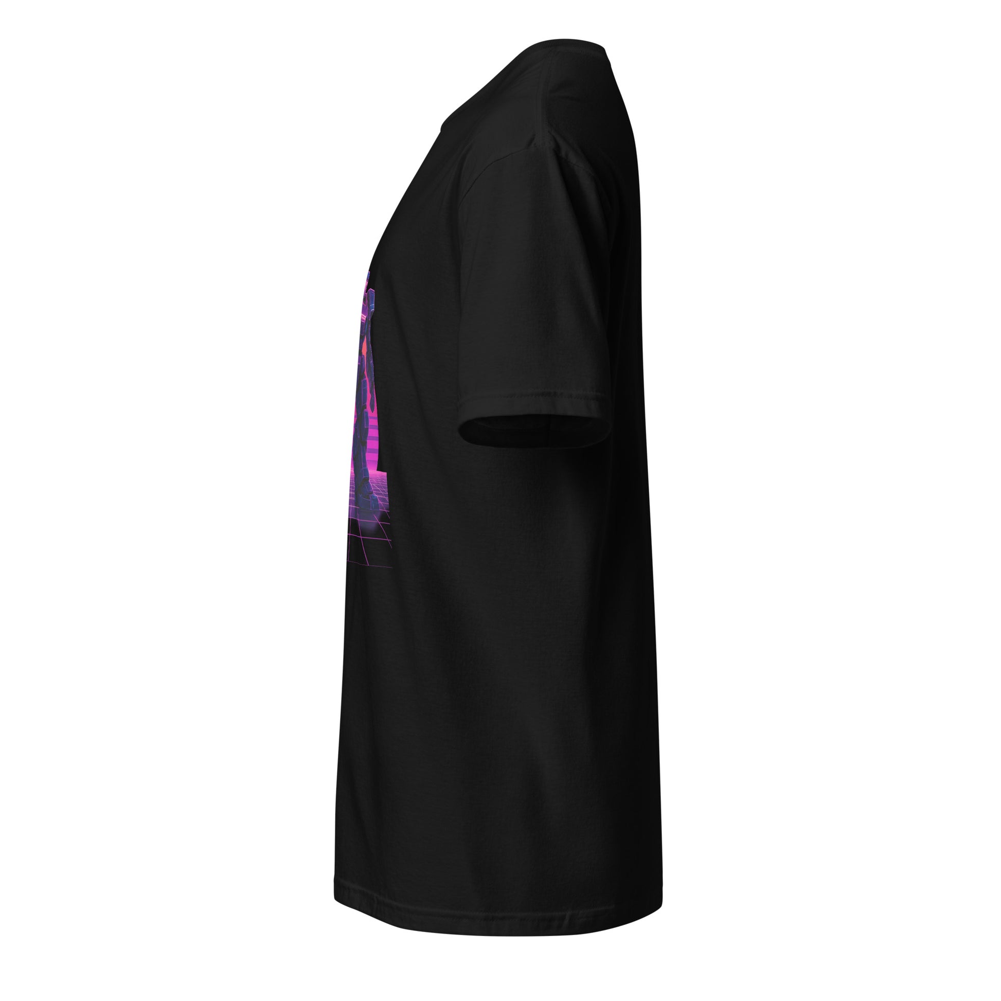 Synthwave Mech – Neon Titan - Short-Sleeve Unisex T-Shirt - Graphic Tee - Black - Left side