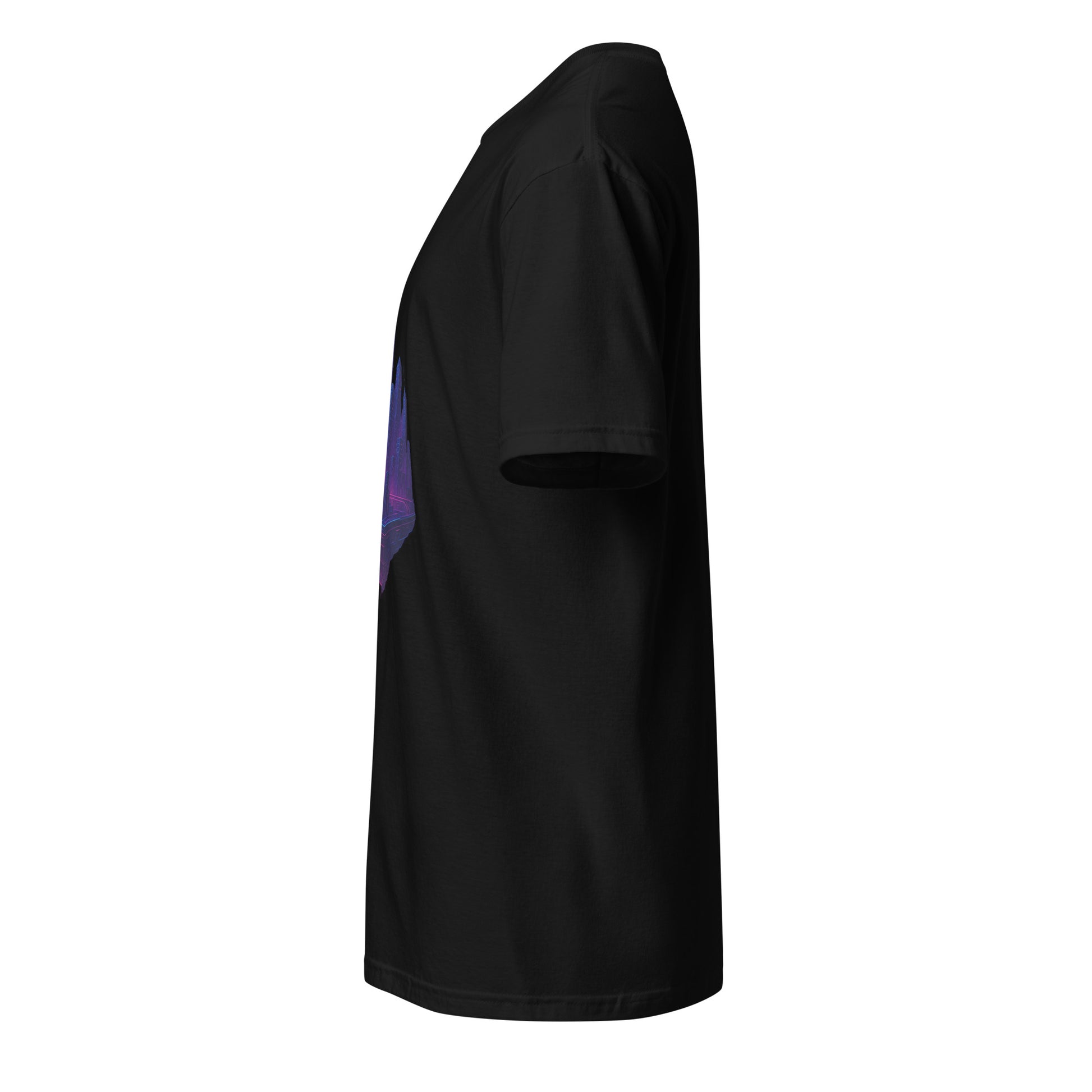 Quantum City – Neon Dreams Beyond Time - Short-Sleeve Unisex T-Shirt - Graphic Tee - Black - Left side