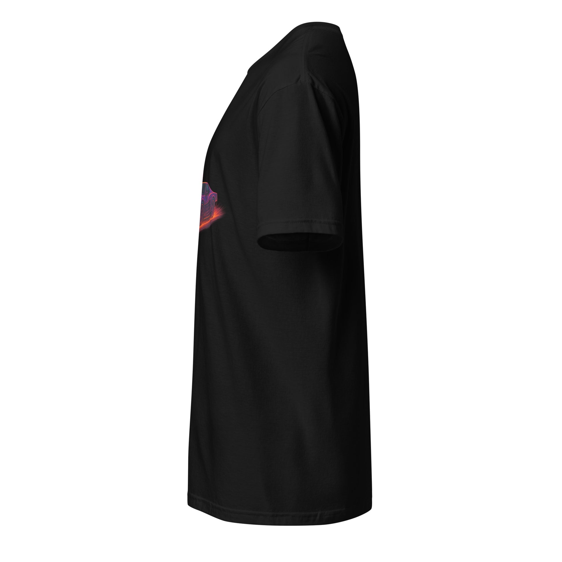 Synthwave Supercar – Race Into The Neon Future - Short-Sleeve Unisex T-Shirt - Graphic Tee - Black - Left side