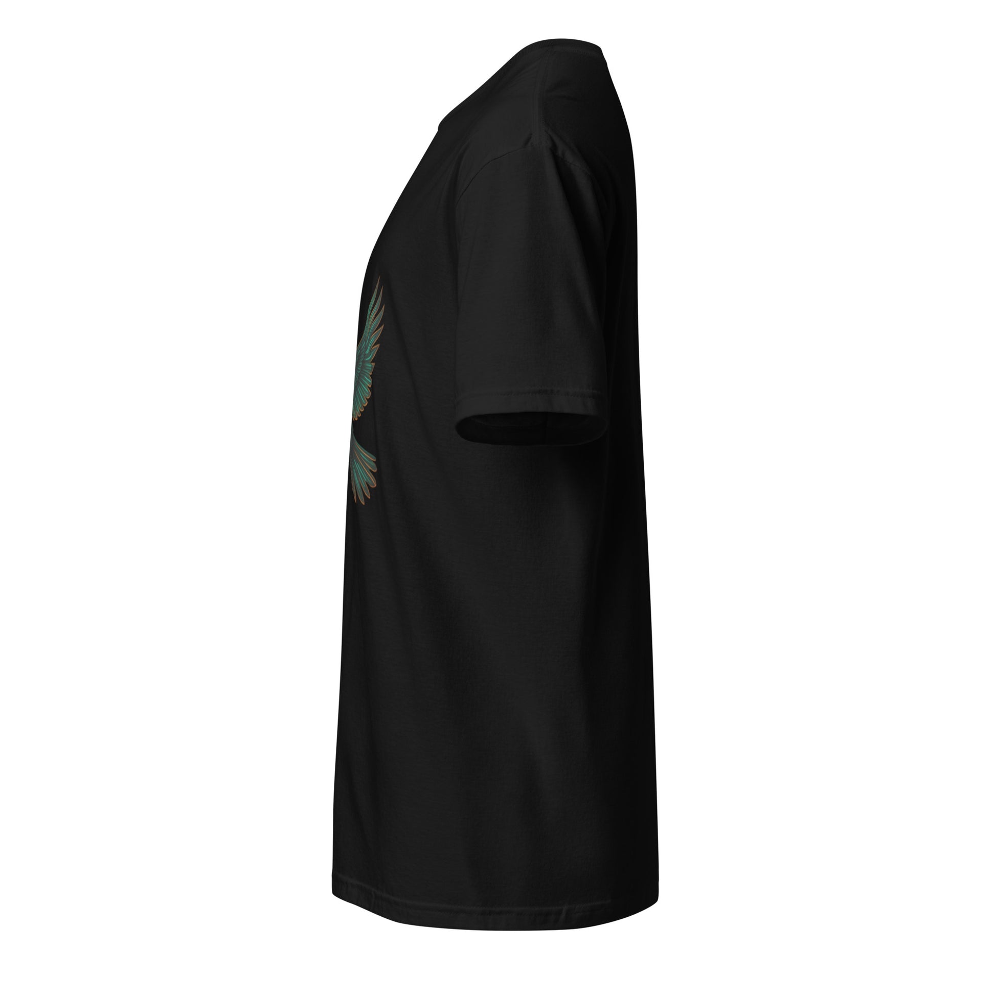 Cyberpunk Raven – Neon Flight - Short-Sleeve Unisex T-Shirt - Graphic Tee - Black - Left side