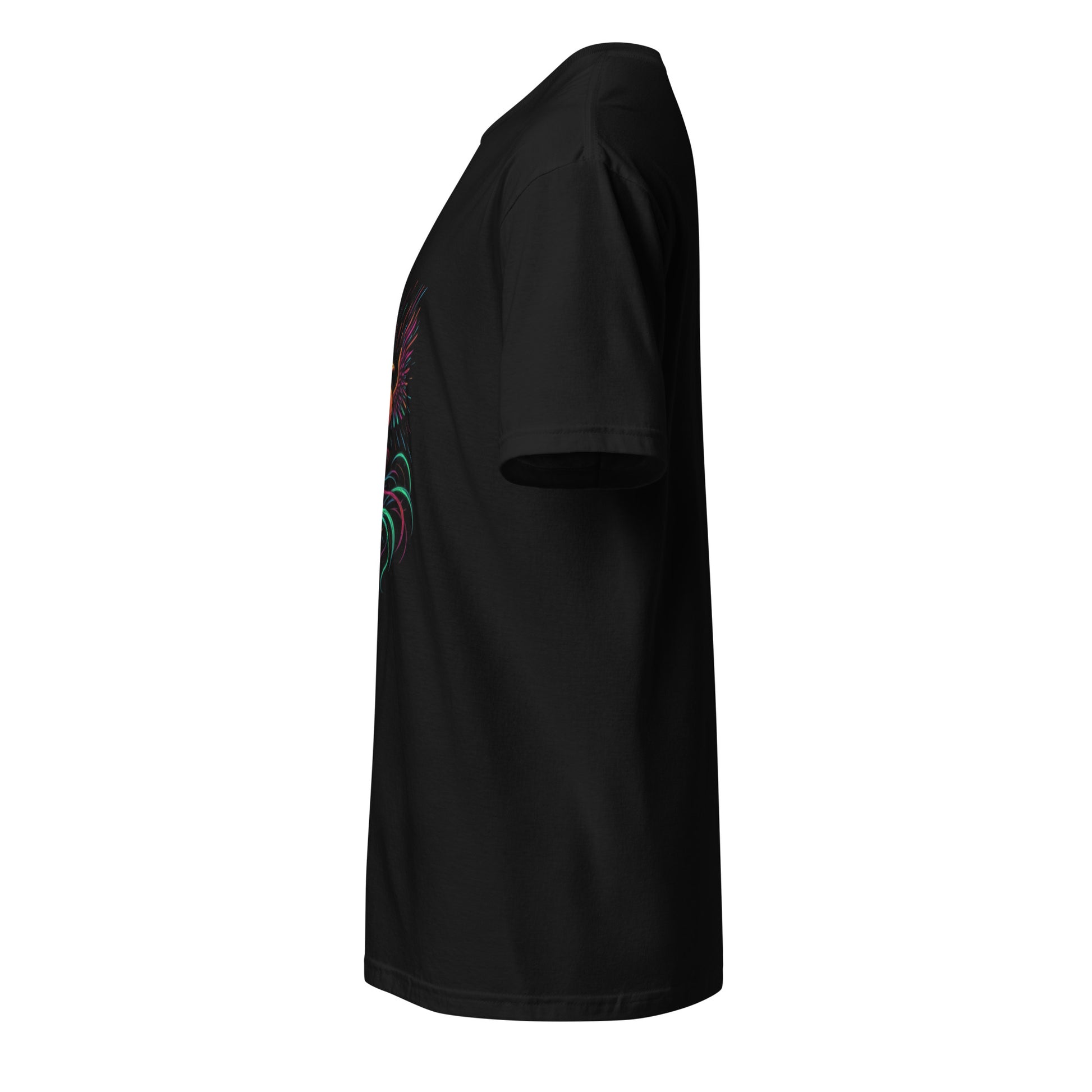 Festival Phoenix – Rise in Neon - Short-Sleeve Unisex T-Shirt - Graphic Tee - Black - Left side