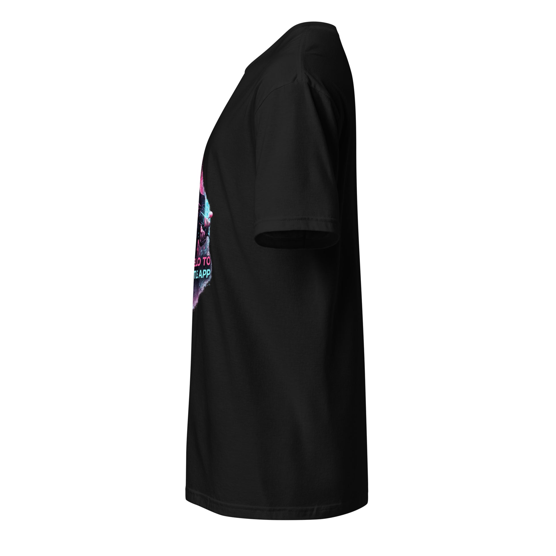 Say Hello to My Little App – Cyber Parody Streetwear - Short-Sleeve Unisex T-Shirt - Graphic Tee - Black - Left side