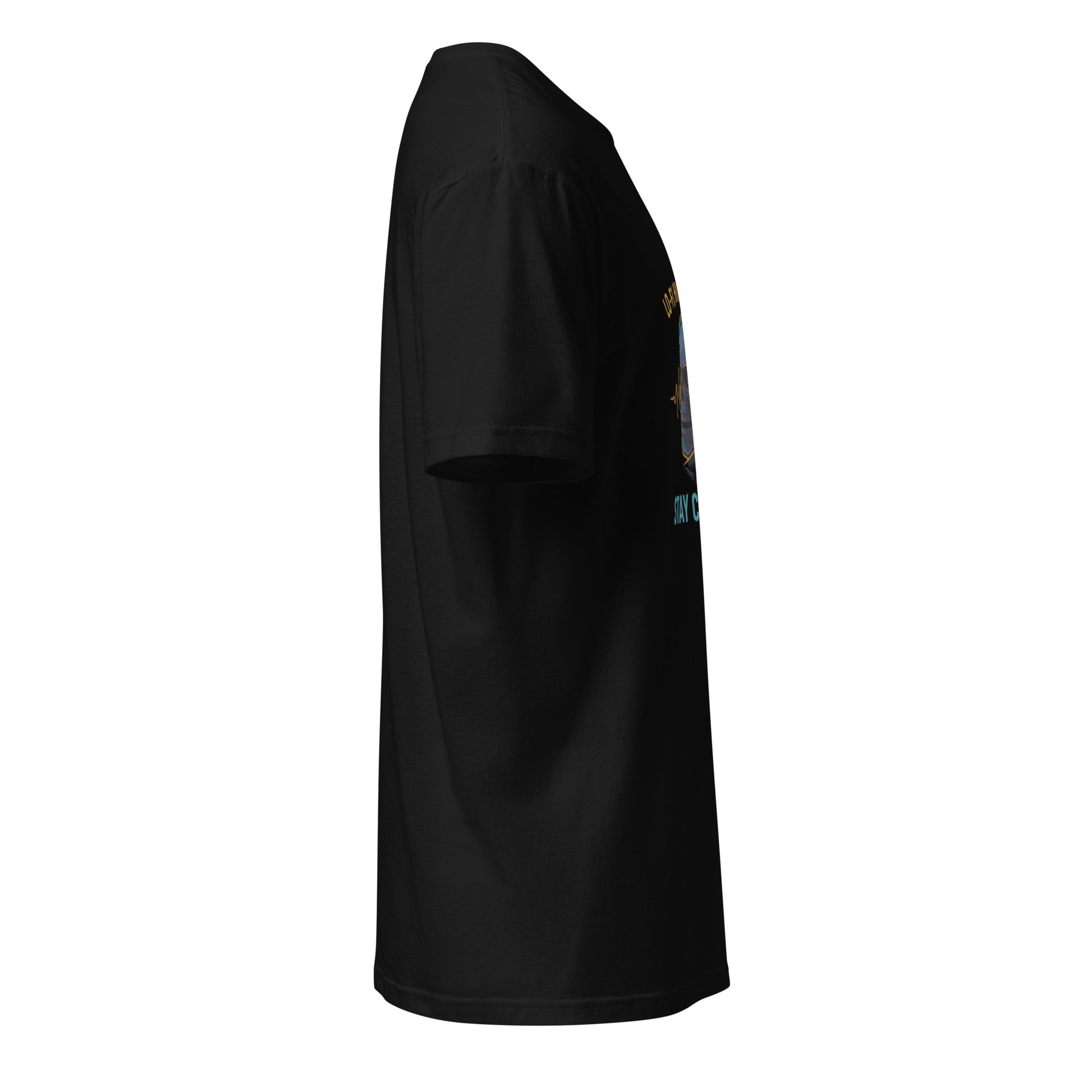 Lo-Fi, High Voltage – Cyberpunk Skull Music - Short-Sleeve Unisex T-Shirt - Graphic Tee - Black - Right side