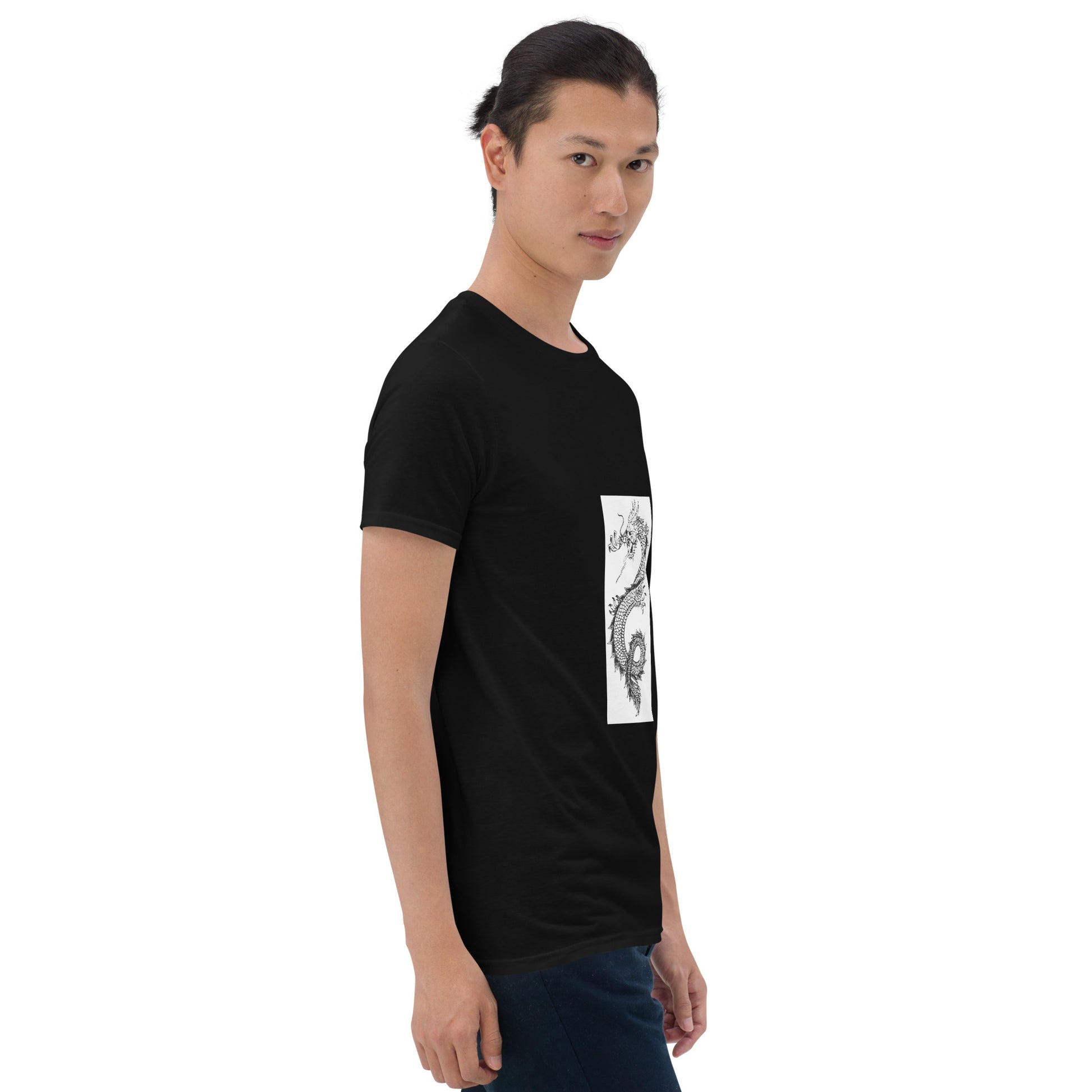 Chinese Dragon - Minimalist Design Artwork - Short-Sleeve Unisex T-Shirt - Graphic Tee - Black - Right front