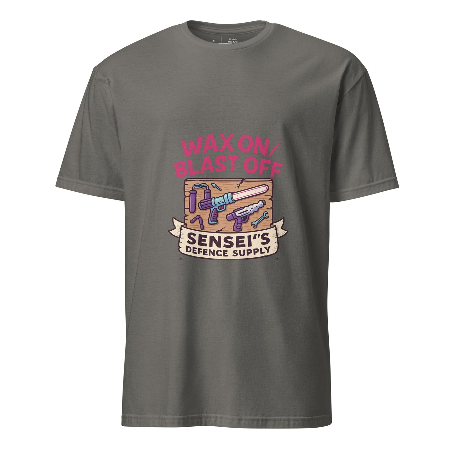 Wax On/Blast Off – Retro Karate Space - Short-Sleeve Unisex T-Shirt - Graphic Tee - Charcoal - Front