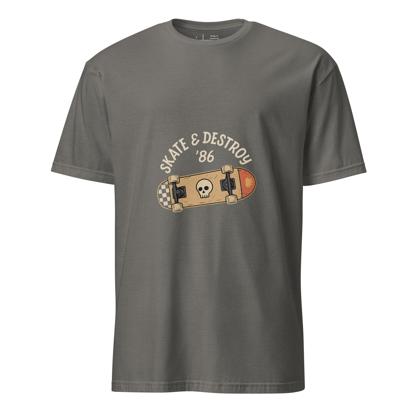 Skate And Destroy ’86 – Retro Skull Deck - Short-Sleeve Unisex T-Shirt - Graphic Tee - Charcoal - Front