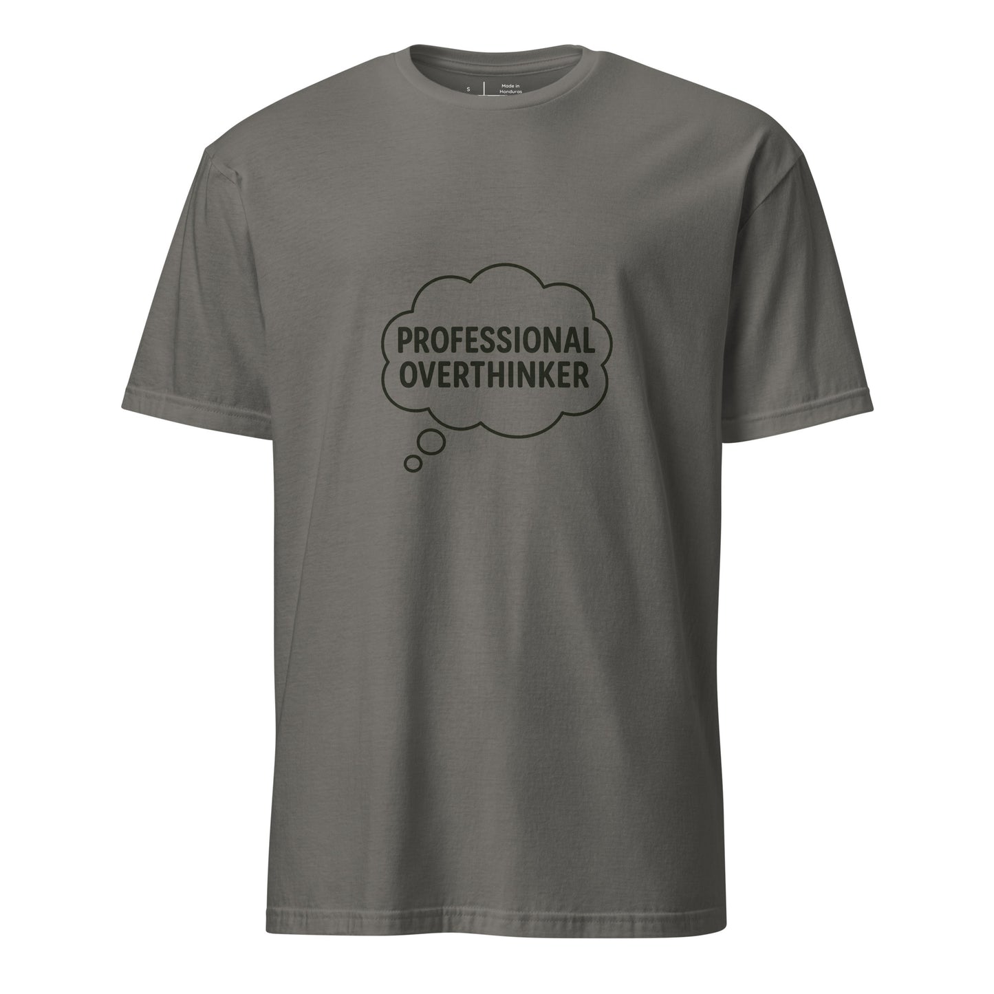 Professional Overthinker – Relatable Phrase - Short-Sleeve Unisex T-Shirt - Graphic Tee - Charcoal - Front