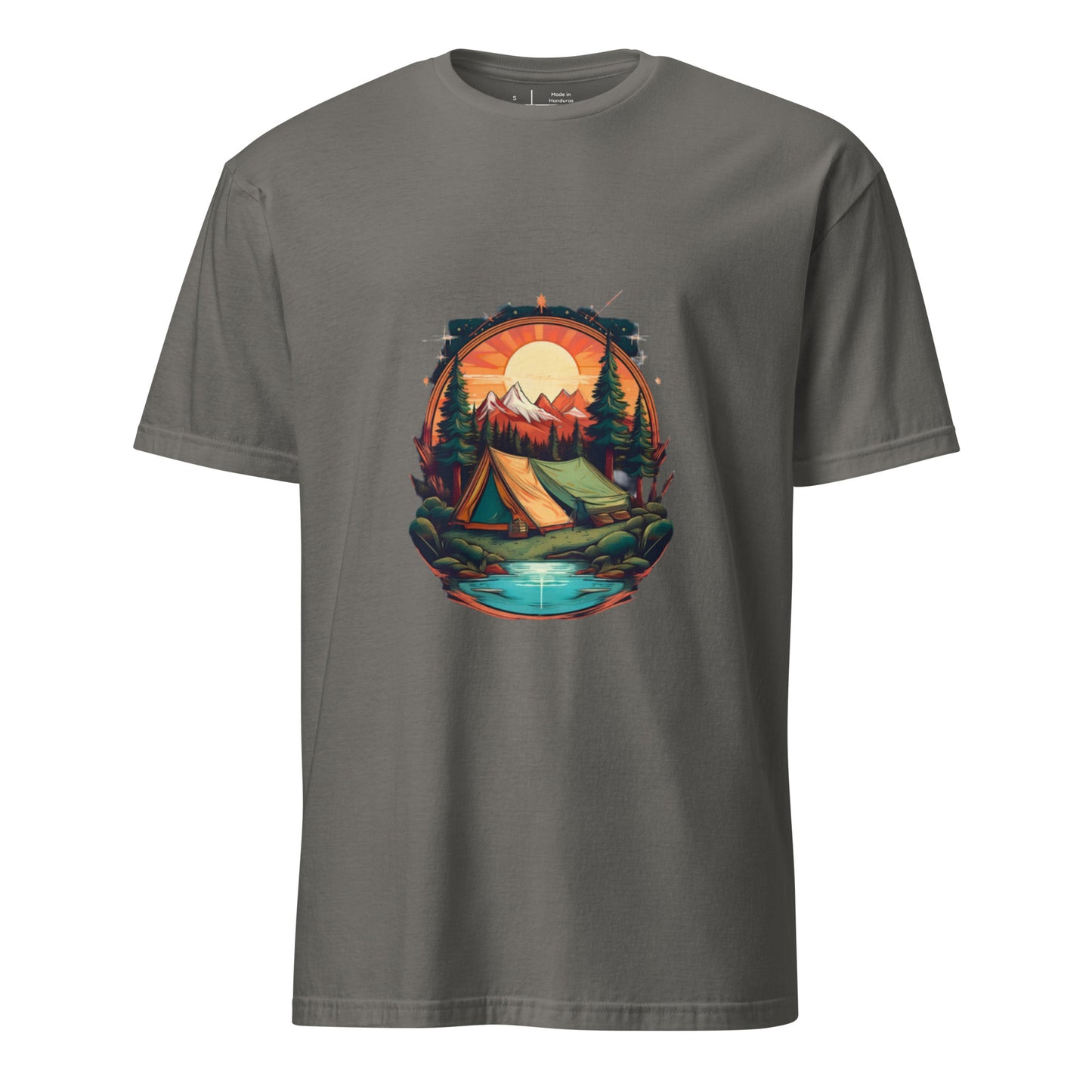 Golden Escape – Twin Tent Adventure - Short-Sleeve Unisex T-Shirt - Graphic Tee - Charcoal - Front