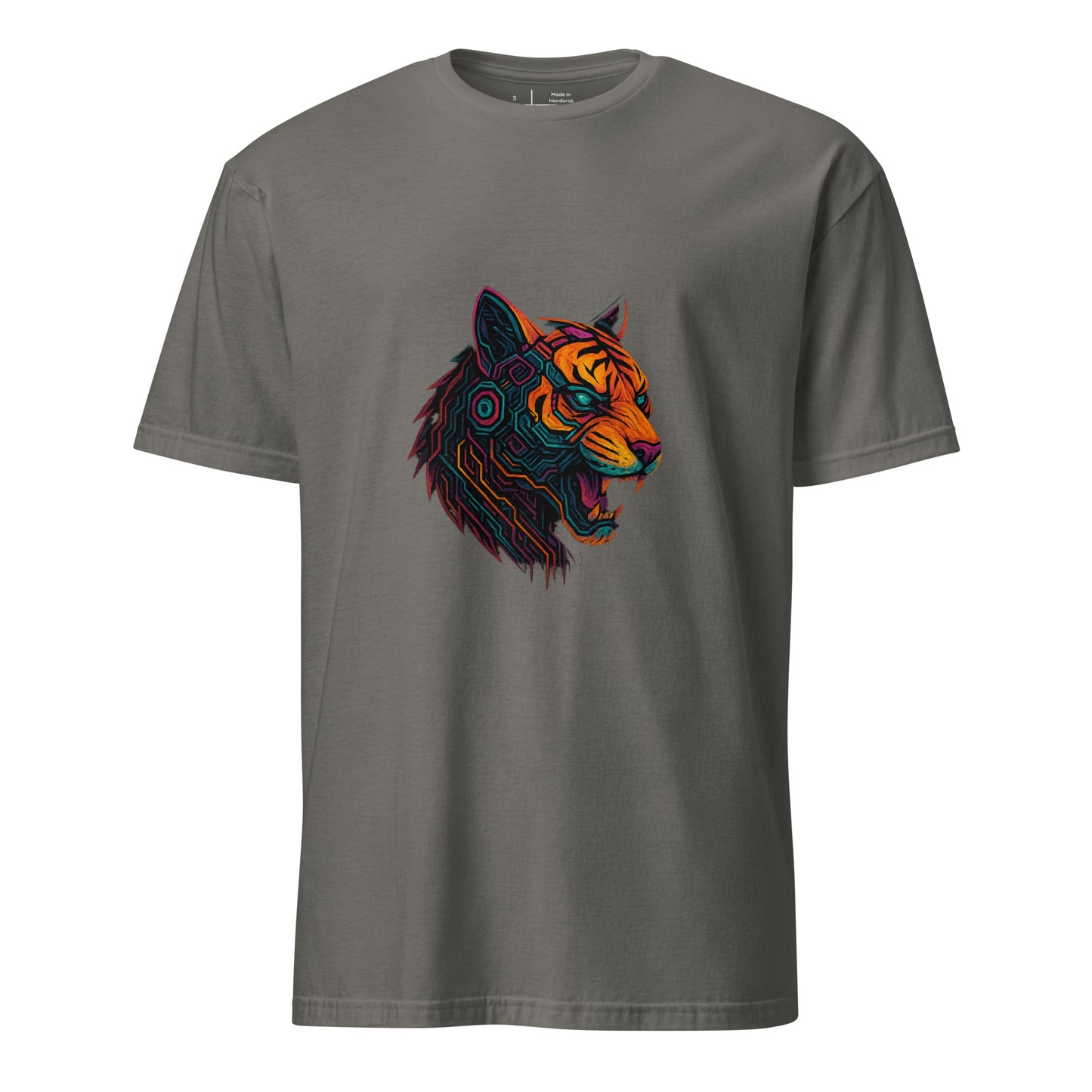 Cyber Tiger – Neon Predator - Short-Sleeve Unisex T-Shirt - Graphic Tee - Charcoal - Front