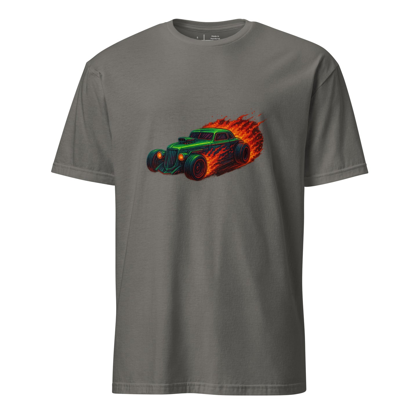 Pixel Hot Rod – Retro Fire Meets Digital - Short-Sleeve Unisex T-Shirt - Graphic Tee - Charcoal - Front