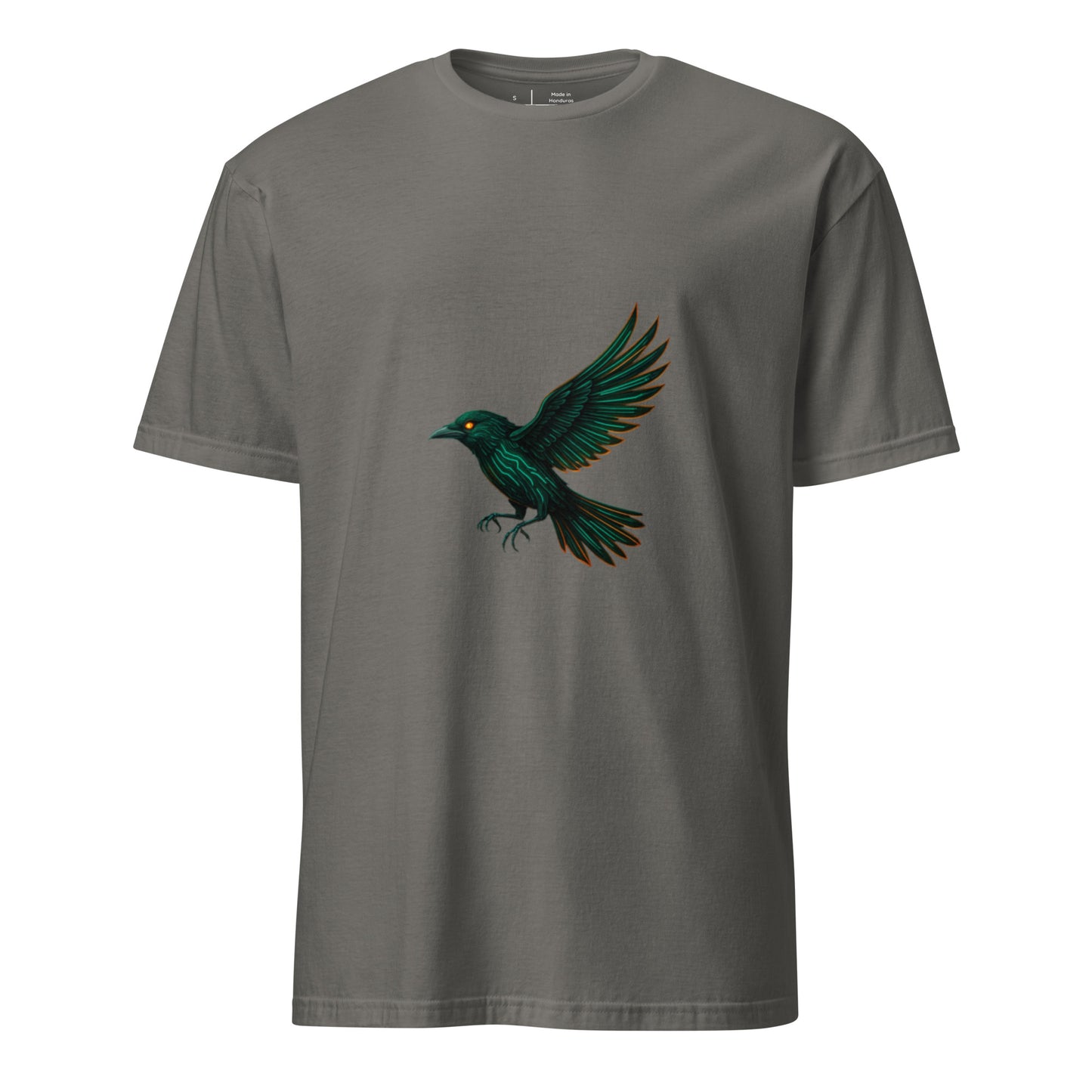 Cyberpunk Raven – Neon Flight - Short-Sleeve Unisex T-Shirt - Graphic Tee - Charcoal - Front