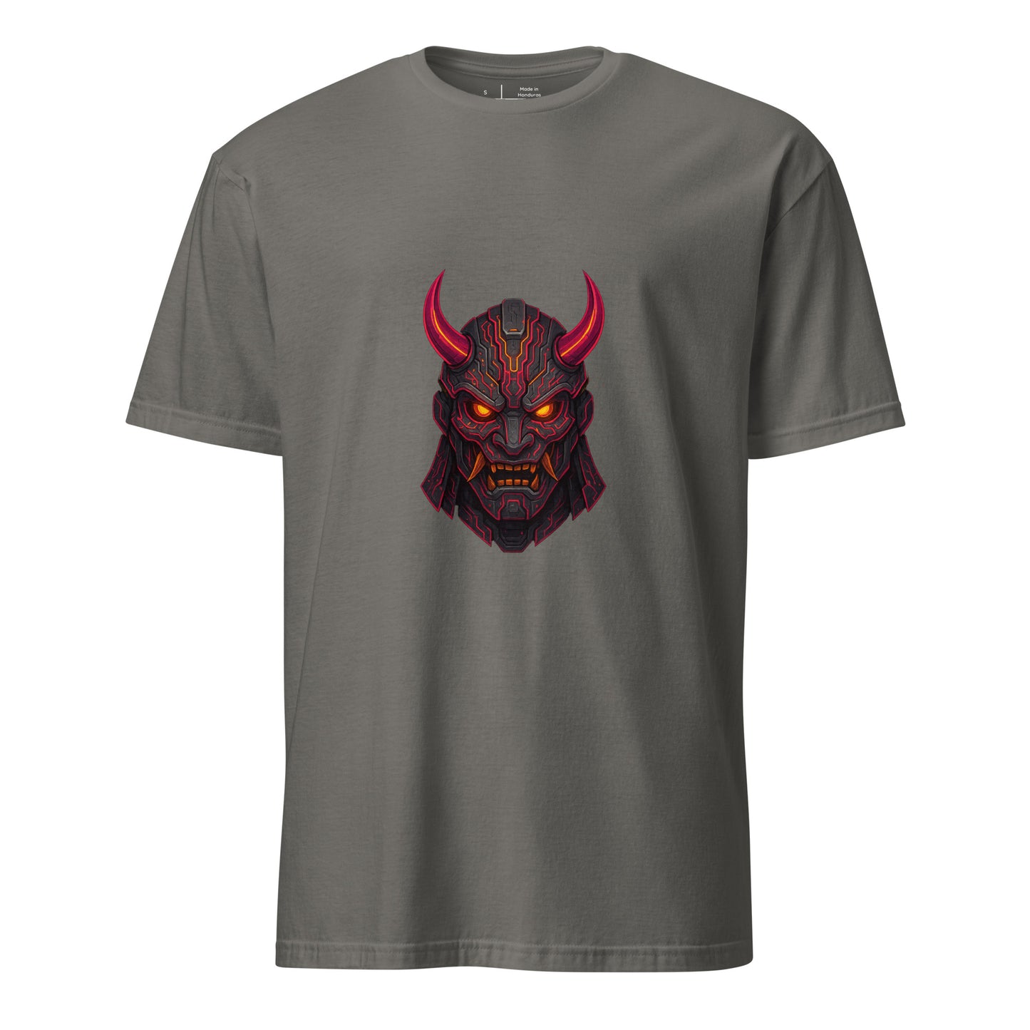 Galactic Samurai Mask – Cyber Oni - Short-Sleeve Unisex T-Shirt - Graphic Tee - Charcoal - Front