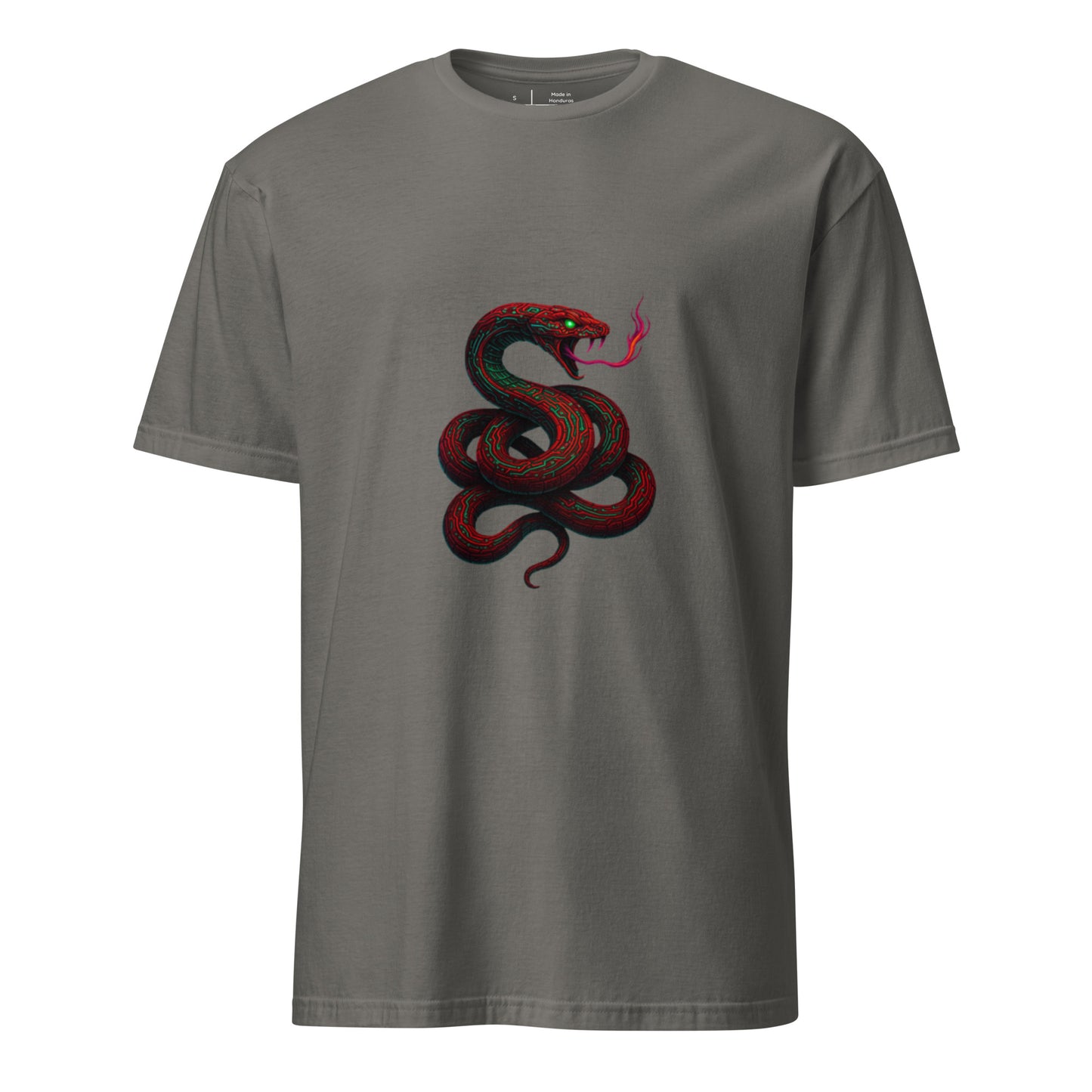 Circuit Serpent – Neon Tech Snake - Short-Sleeve Unisex T-Shirt - Graphic Tee - Charcoal - Front