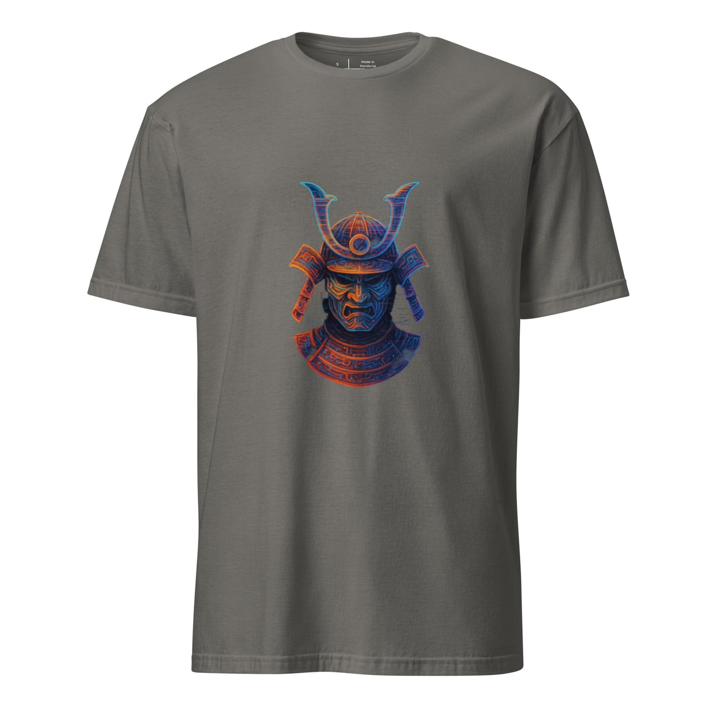 Holographic Samurai Helmet – Neon Warrior - Short-Sleeve Unisex T-Shirt - Graphic Tee - Charcoal - Front