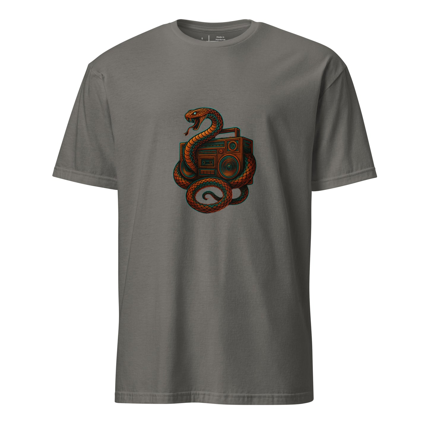 Bassline Serpent – Snake & Soundwaves - Short-Sleeve Unisex T-Shirt - Graphic Tee - Charcoal - Front