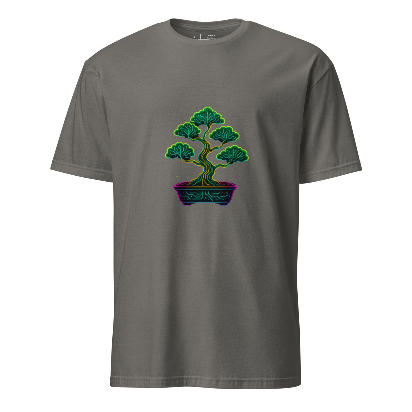Cyber Bonsai – Neon Nature Fusion - Short-Sleeve Unisex T-Shirt - Graphic Tee - Charcoal - Front