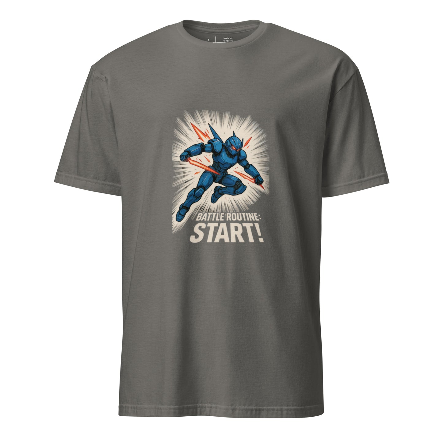 Battle Routine: Start! – Manga Mecha - Short-Sleeve Unisex T-Shirt - Graphic Tee - Charcoal - Front