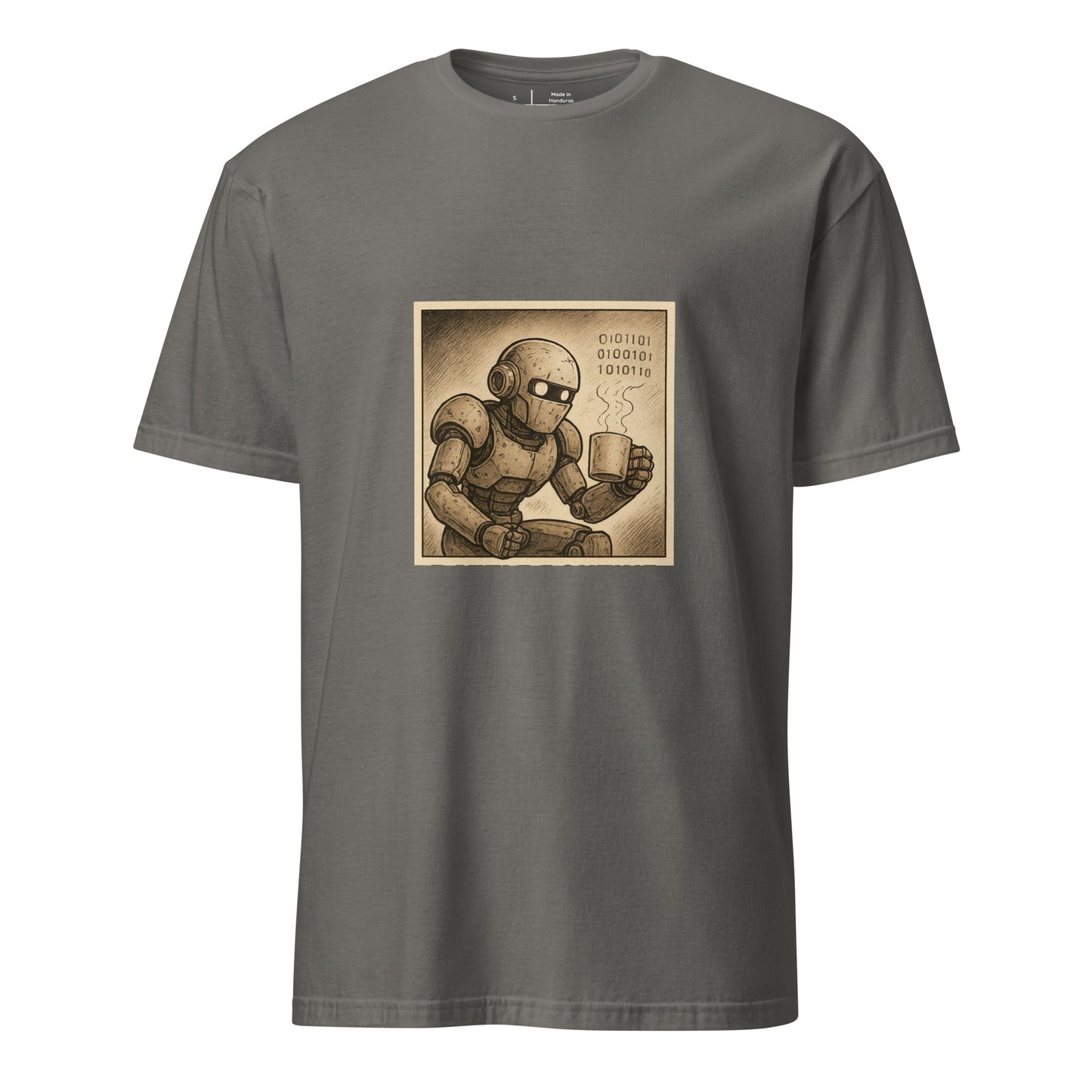 Rust Never Sleeps – Maintenance Bot - Short-Sleeve Unisex T-Shirt - Graphic Tee - Charcoal - Front