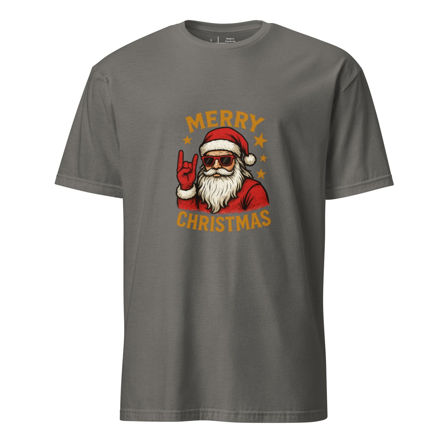 Merry Christmas - Rockstar Santa - Short-Sleeve Unisex T-Shirt Graphic Tee - Charcoal - Front