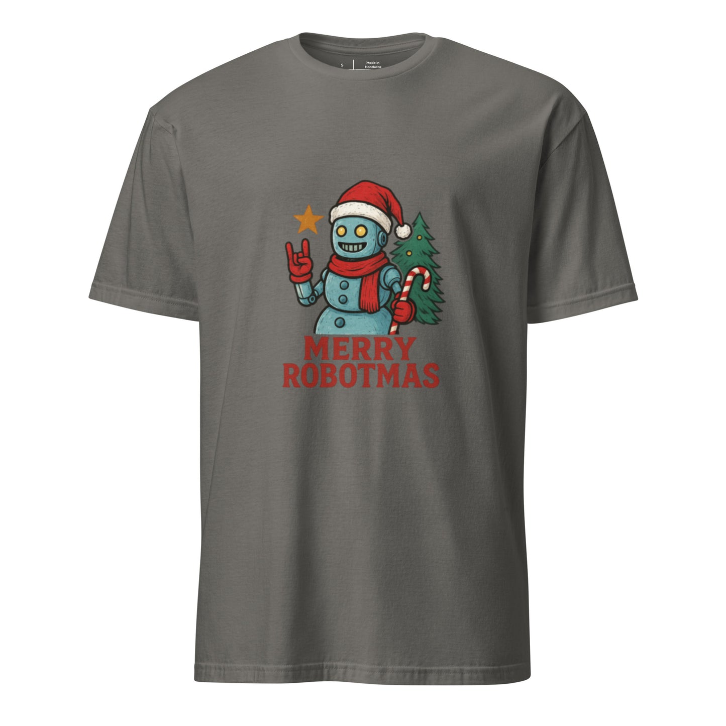 Merry Robotness - Cyber Snowman - Short-Sleeve Unisex T-Shirt - Graphic Tee - Charcoal - Front