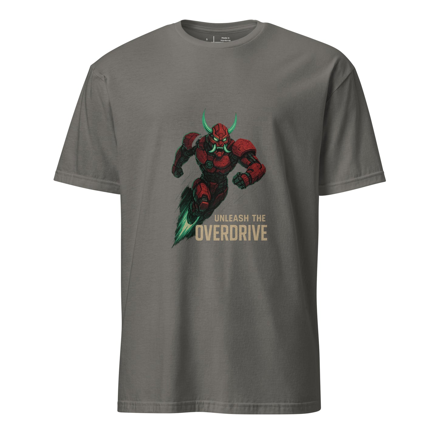 Cyber Oni Overdrive – “Unleash the Overdrive.” - Short-Sleeve Unisex T-Shirt - Graphic Tee - Charcoal - Front