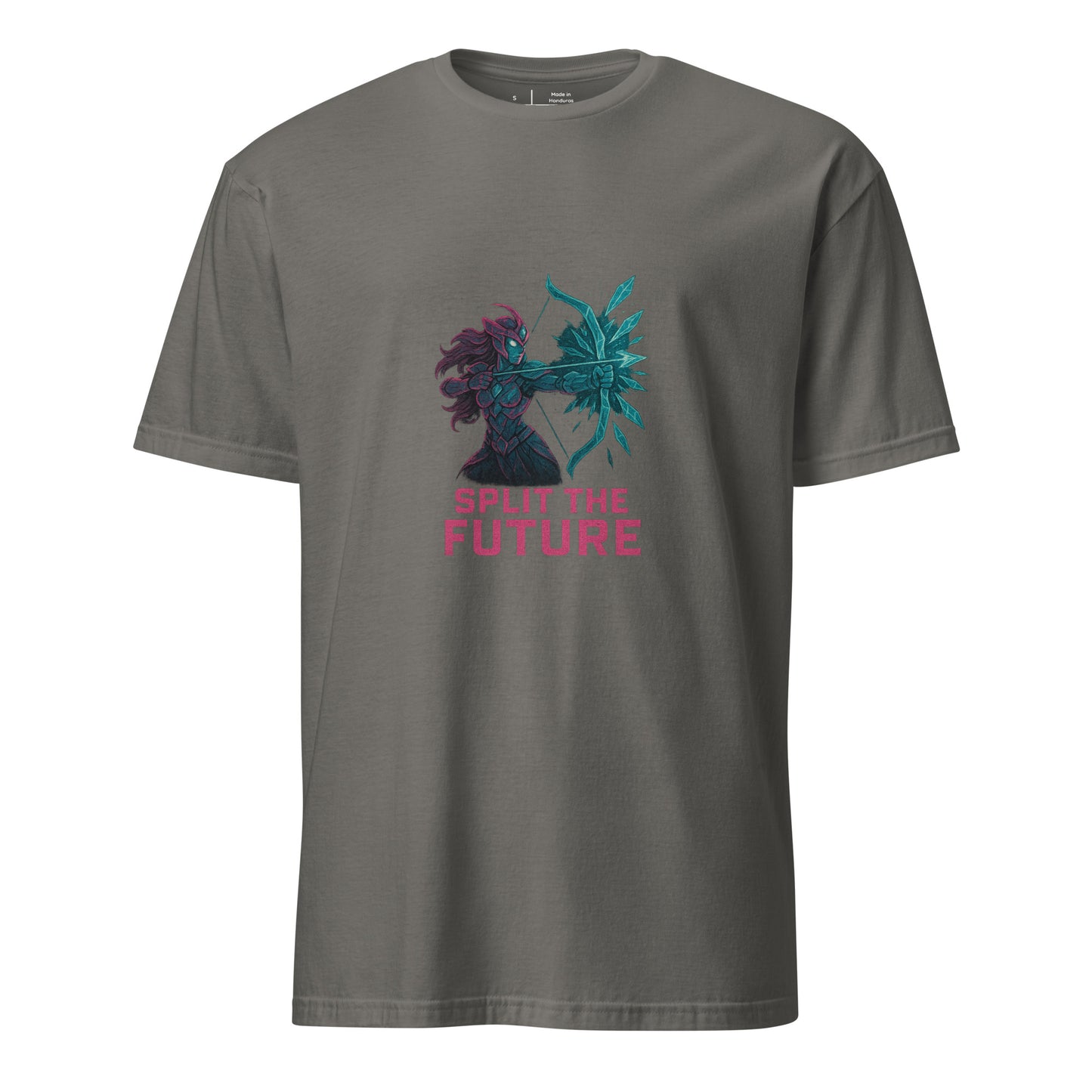 Quantum Prism Huntress – “Split the Future.” - Short-Sleeve Unisex T-Shirt - Graphic Tee - Charcoal - Front