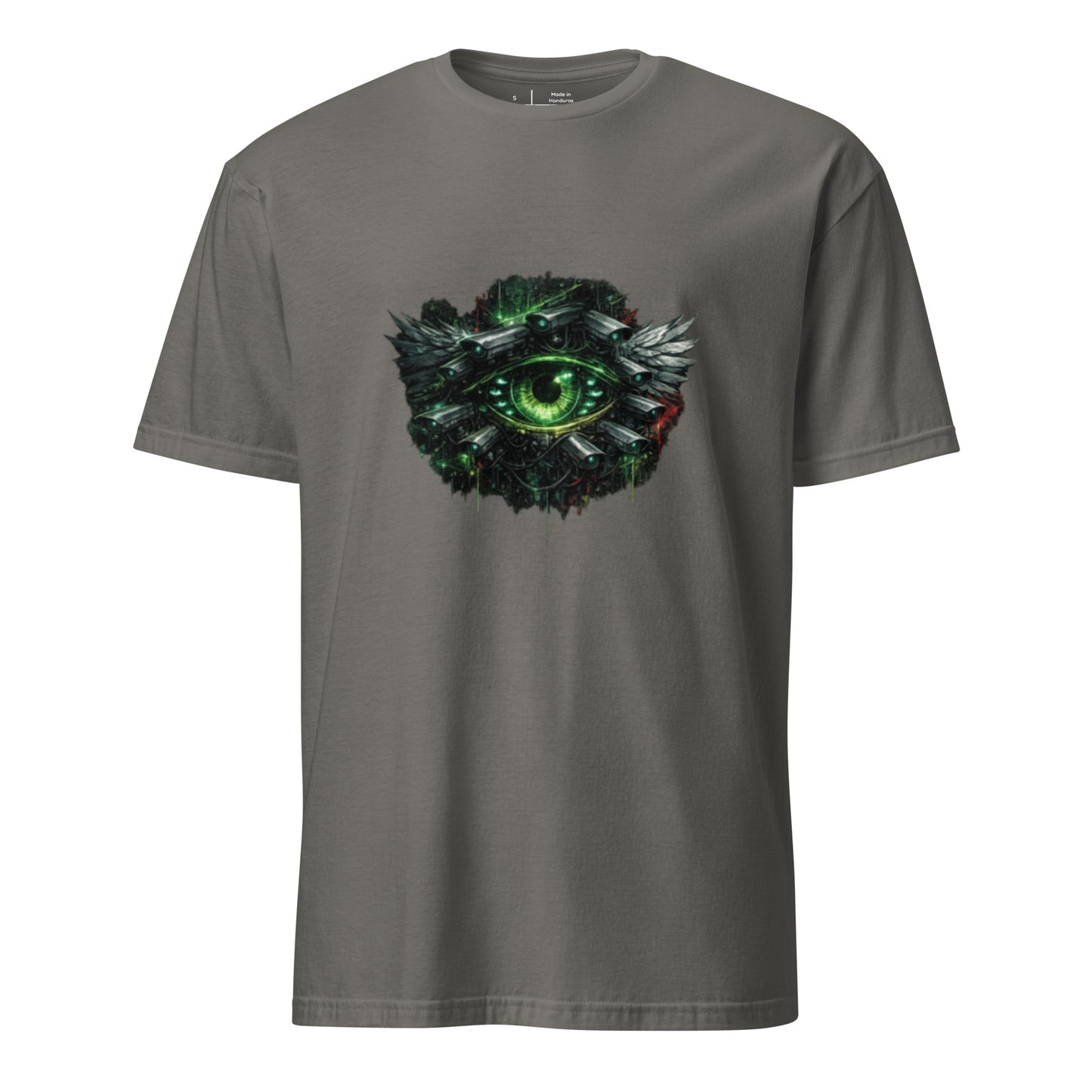 Neon Surveillance Society – Anti-System - Short-Sleeve Unisex T-Shirt - Graphic Tee - Charcoal - Front