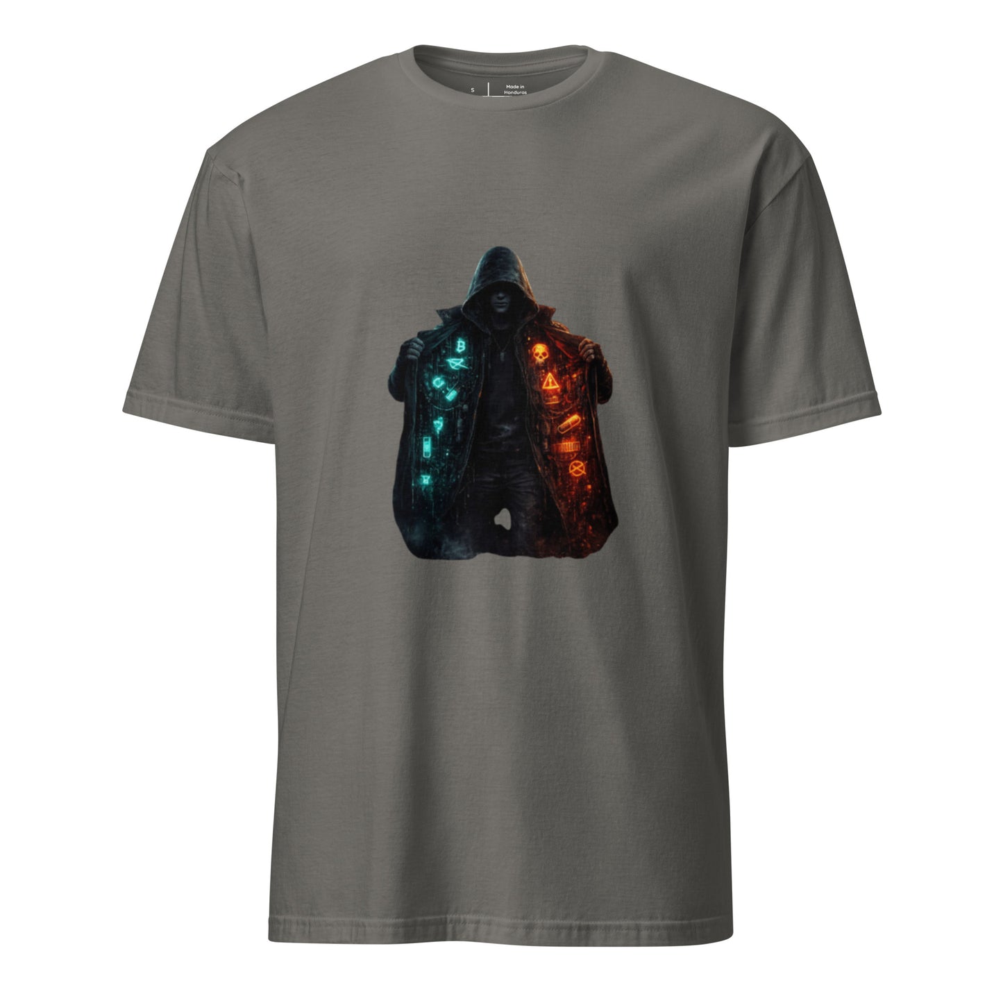 Neon Truth Smuggler – Cyber Streetwear - Short-Sleeve Unisex T-Shirt - Graphic Tee - Charcoal - Front
