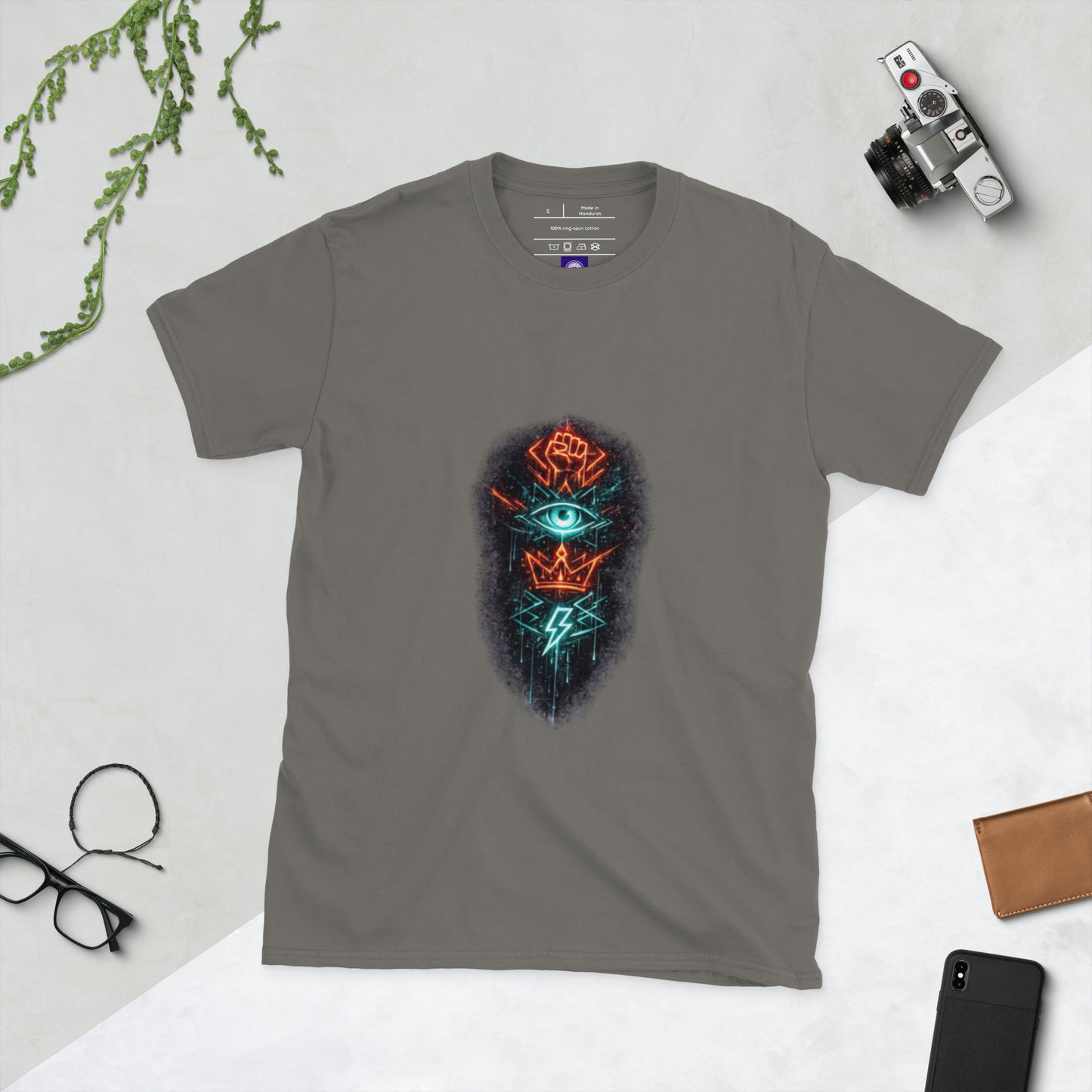 Neon Rebellion Totem - Short-Sleeve Unisex T-Shirt - Graphic Tee - Charcoal - Front
