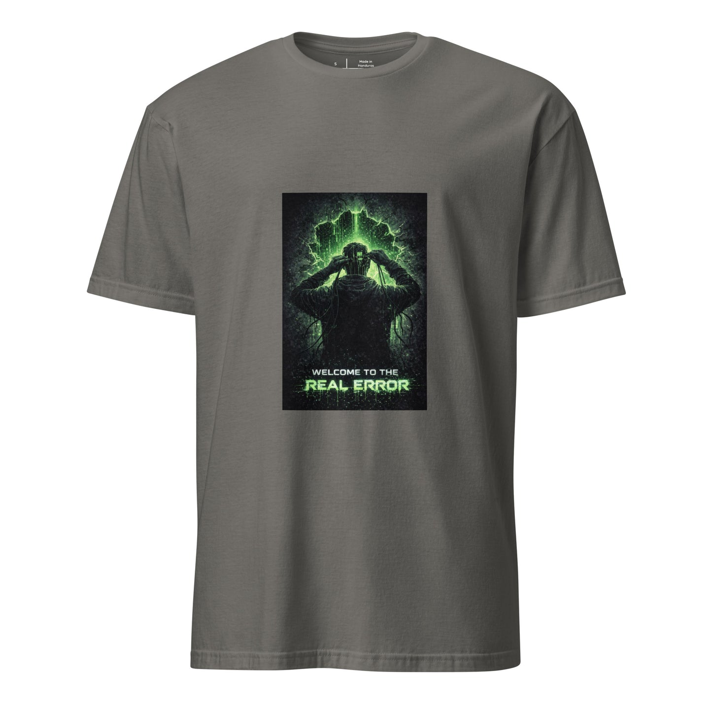 Welcome To The Real Error – Tech Noir  - Short-Sleeve Unisex T-Shirt - Graphic Tee - Charcoal - Front