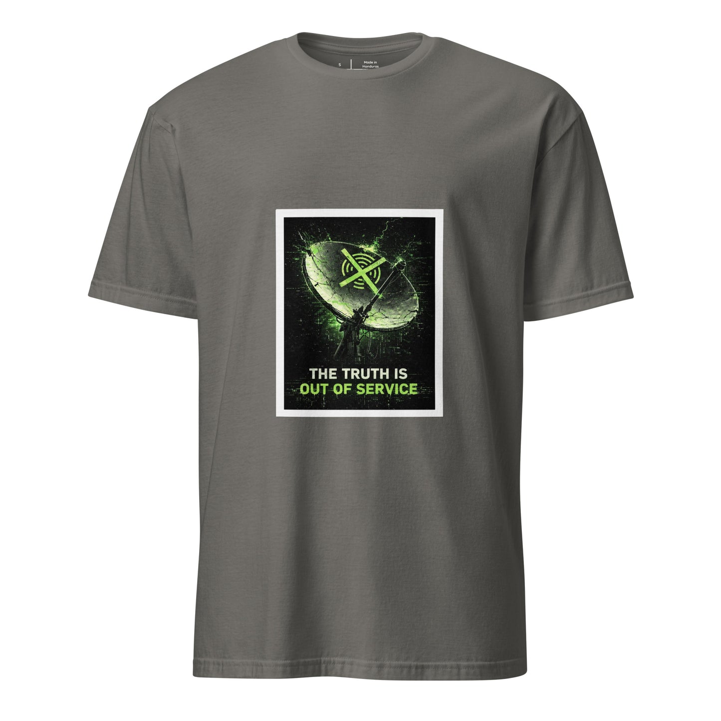 The Truth Is Out Of Service – Minimal Cyber Statement - Short-Sleeve Unisex T-Shirt - Graphic Tee - Charcoal - Front