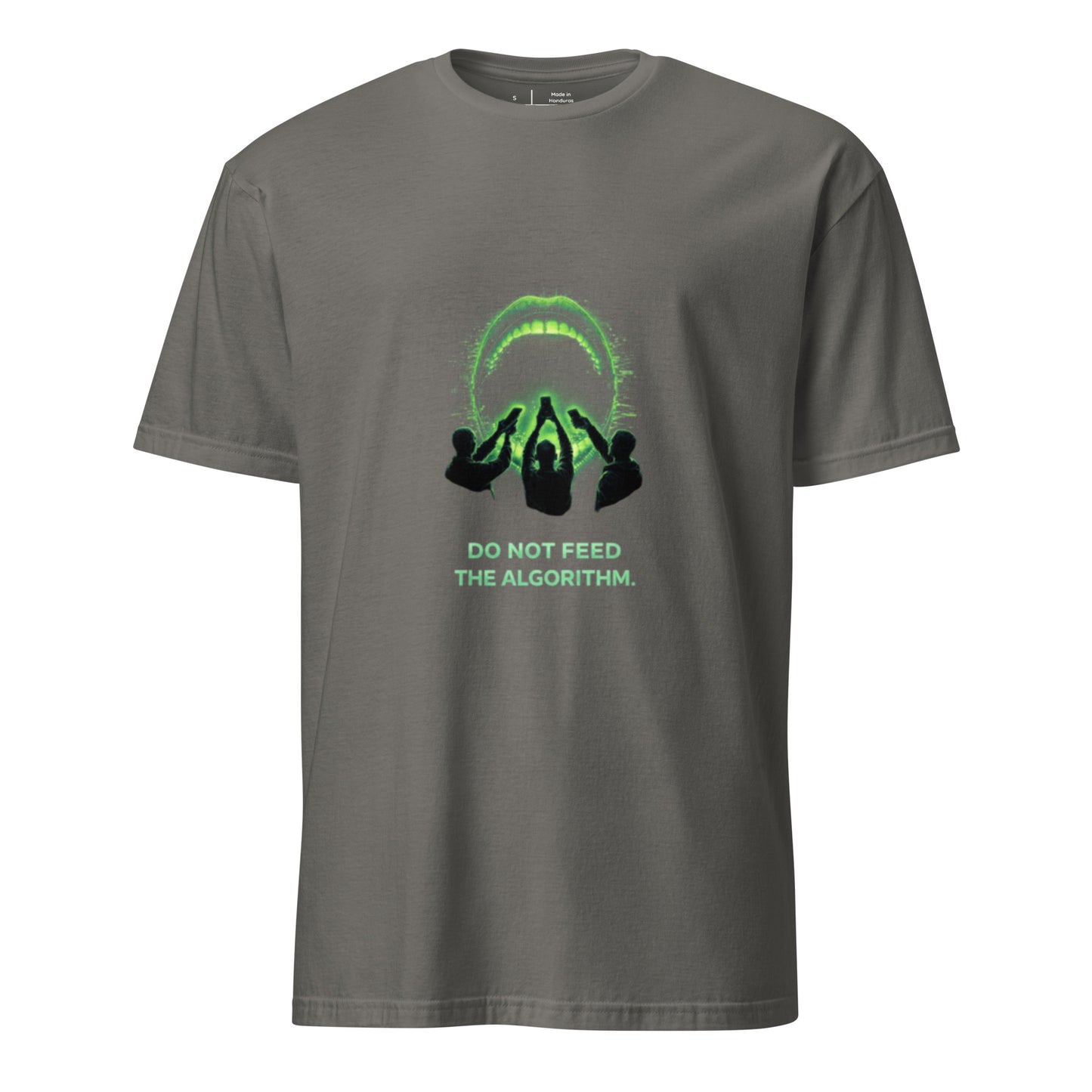 Do Not Feed The Algorithm – Cyber Dystopia - Short-Sleeve Unisex T-Shirt - Graphic Tee - Charcoal - Front