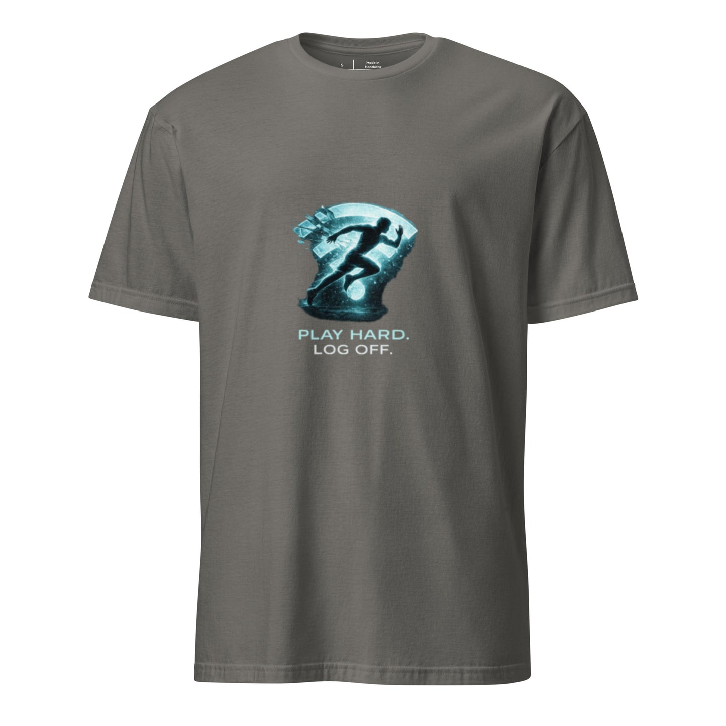 Play Hard. Log Off. – Sport Cyber - Short-Sleeve Unisex T-Shirt - Graphic Tee - Charcoal - Front