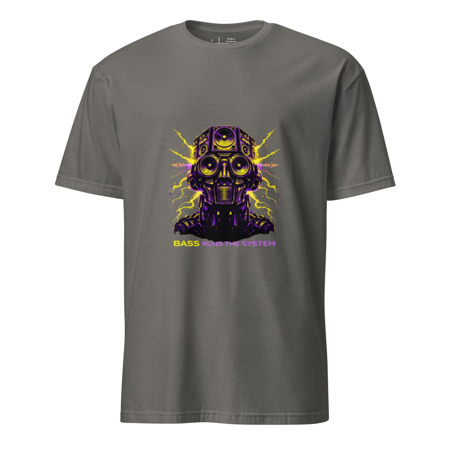 Bass Runs The System – Rave Festival Streetwear - Short-Sleeve Unisex T-Shirt - Graphic Tee - Charcoal - Front