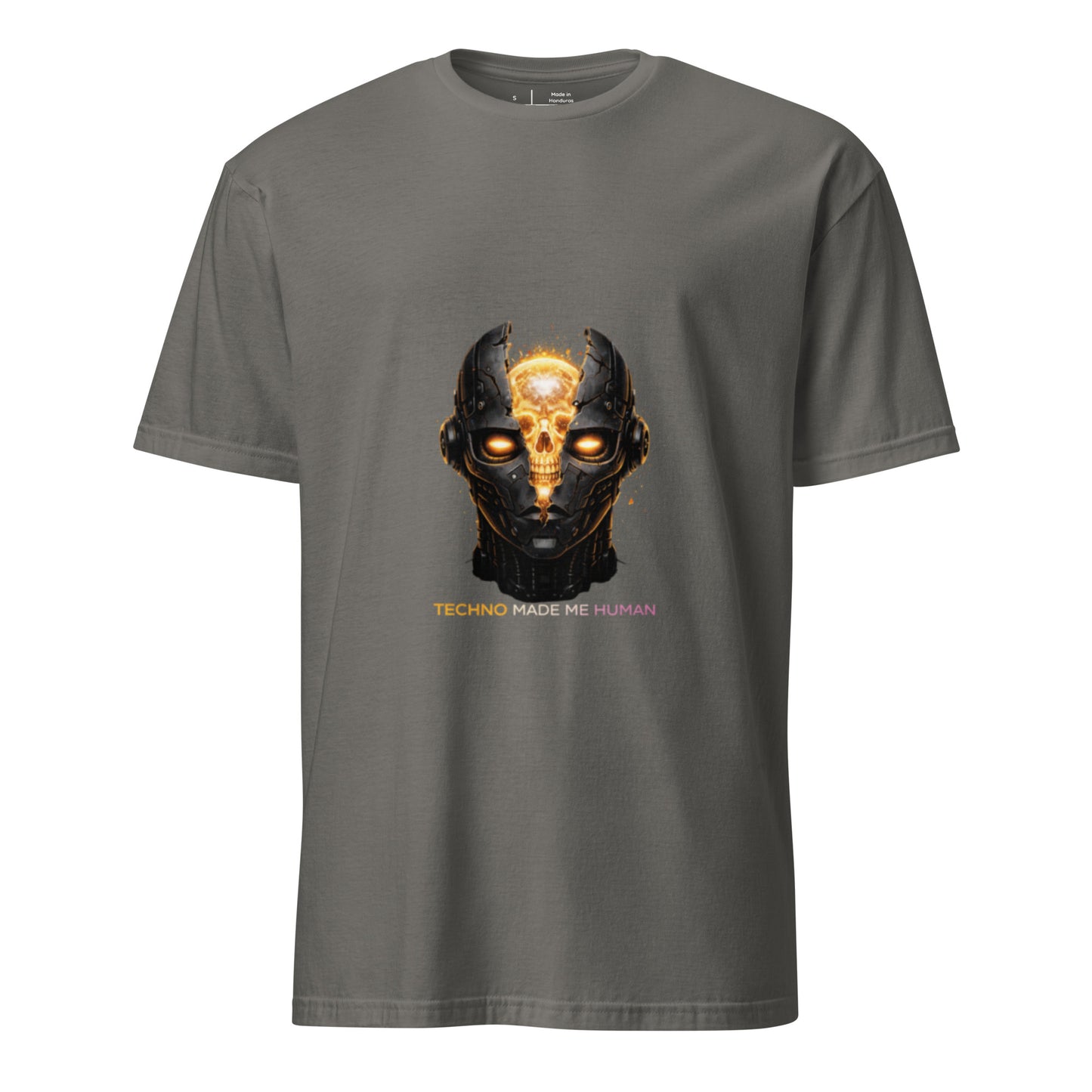 Techno Made Me Human – Dark Cyber Streetwear - Short-Sleeve Unisex T-Shirt - Graphic Tee - Charcoal - Front