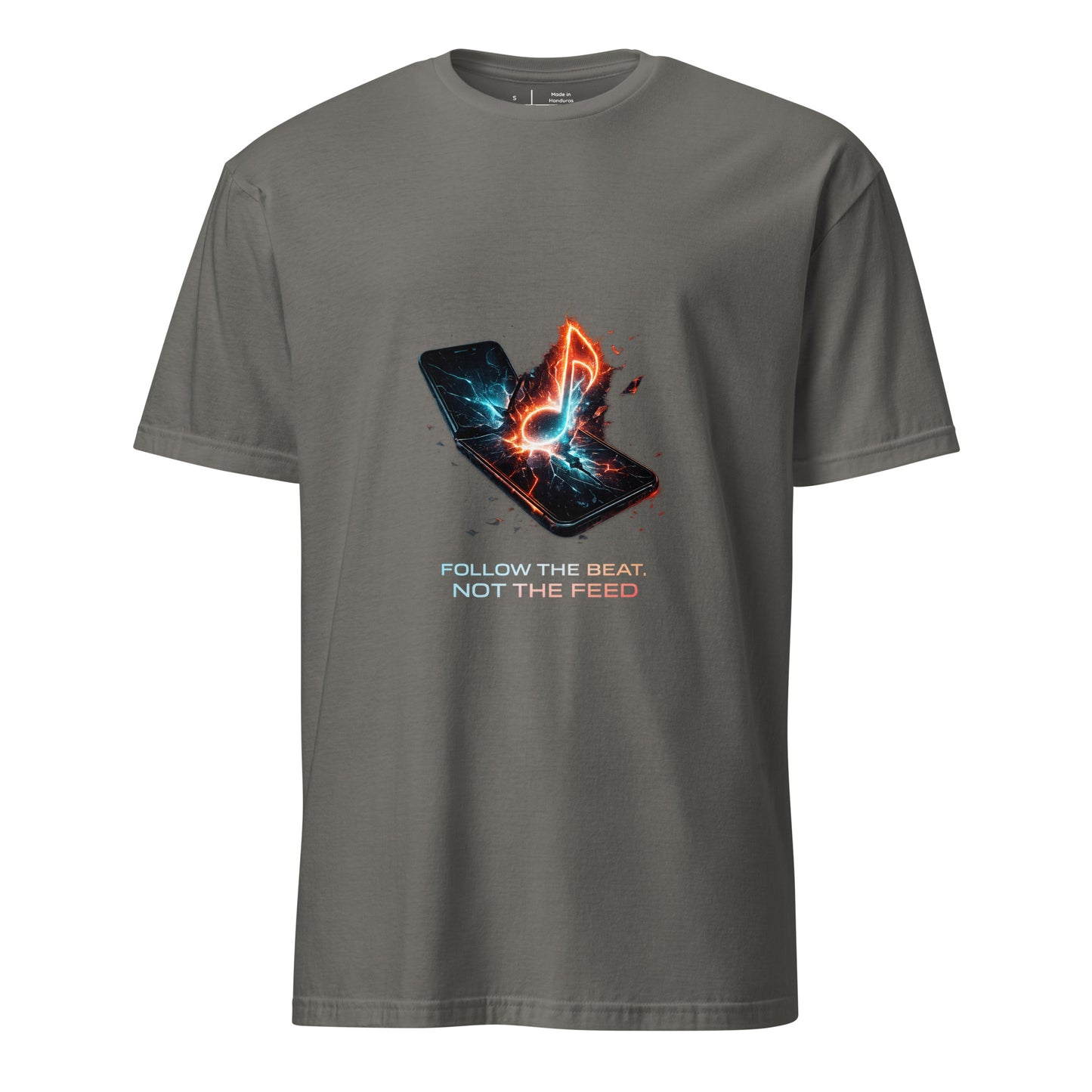 Follow The Beat, Not The Feed – Cyber Rebellion - Short-Sleeve Unisex T-Shirt - Graphic Tee - Charcoal - Front