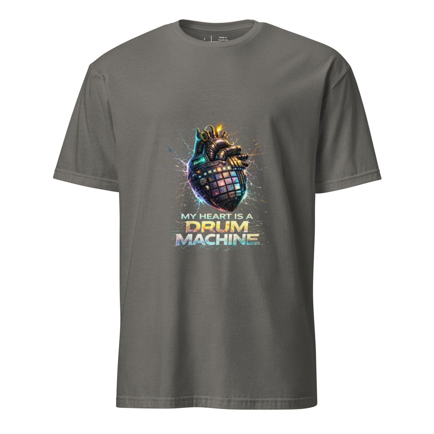 My Heart Is A Drum Machine – Cyber Rave - Short-Sleeve Unisex T-Shirt - Graphic Tee - Charcoal - Front