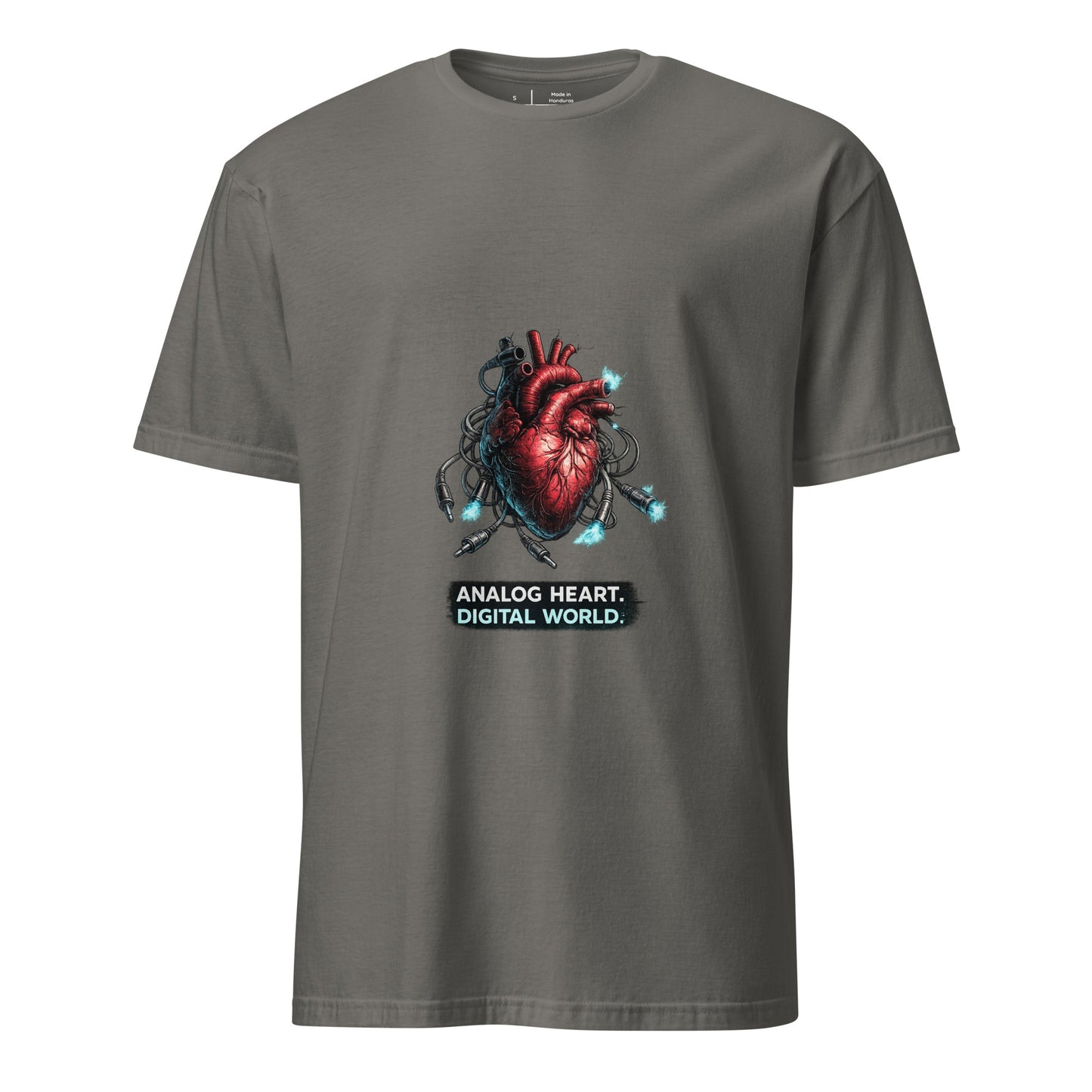Analog Heart. Digital World. – Cyber Philosophy - Short-Sleeve Unisex T-Shirt - Graphic Tee - Charcoal - Front