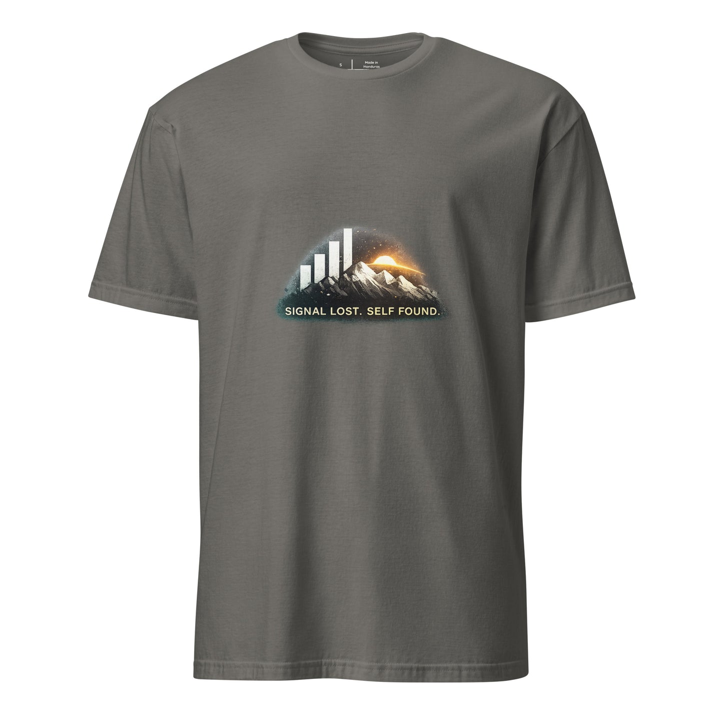 Signal Lost. Self Found. – Digital Detox - Short-Sleeve Unisex T-Shirt - Graphic Tee - Charcoal - Front