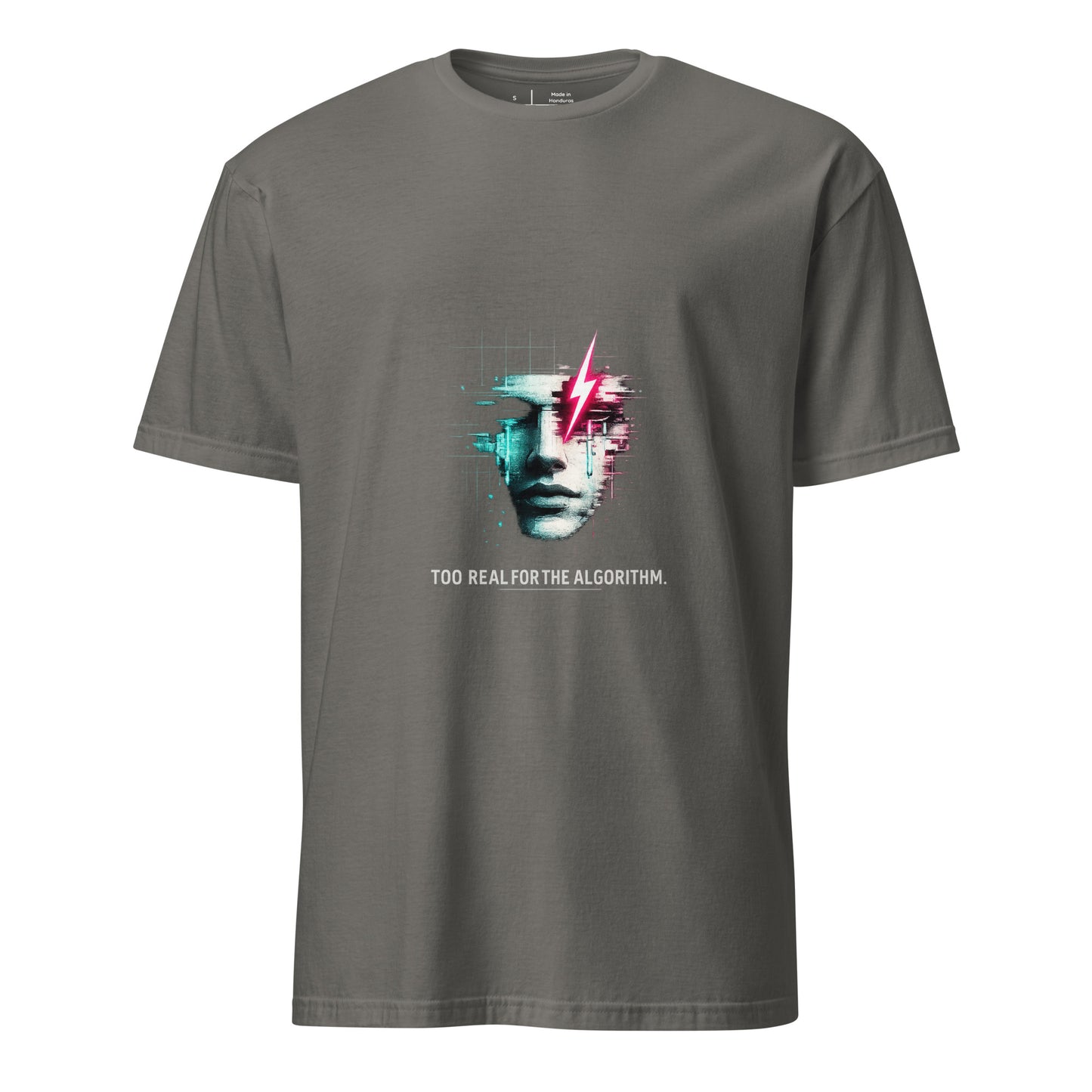 Too Real For The Algorithm – Digital Rebellion - Short-Sleeve Unisex T-Shirt - Graphic Tee - Charcoal - Front