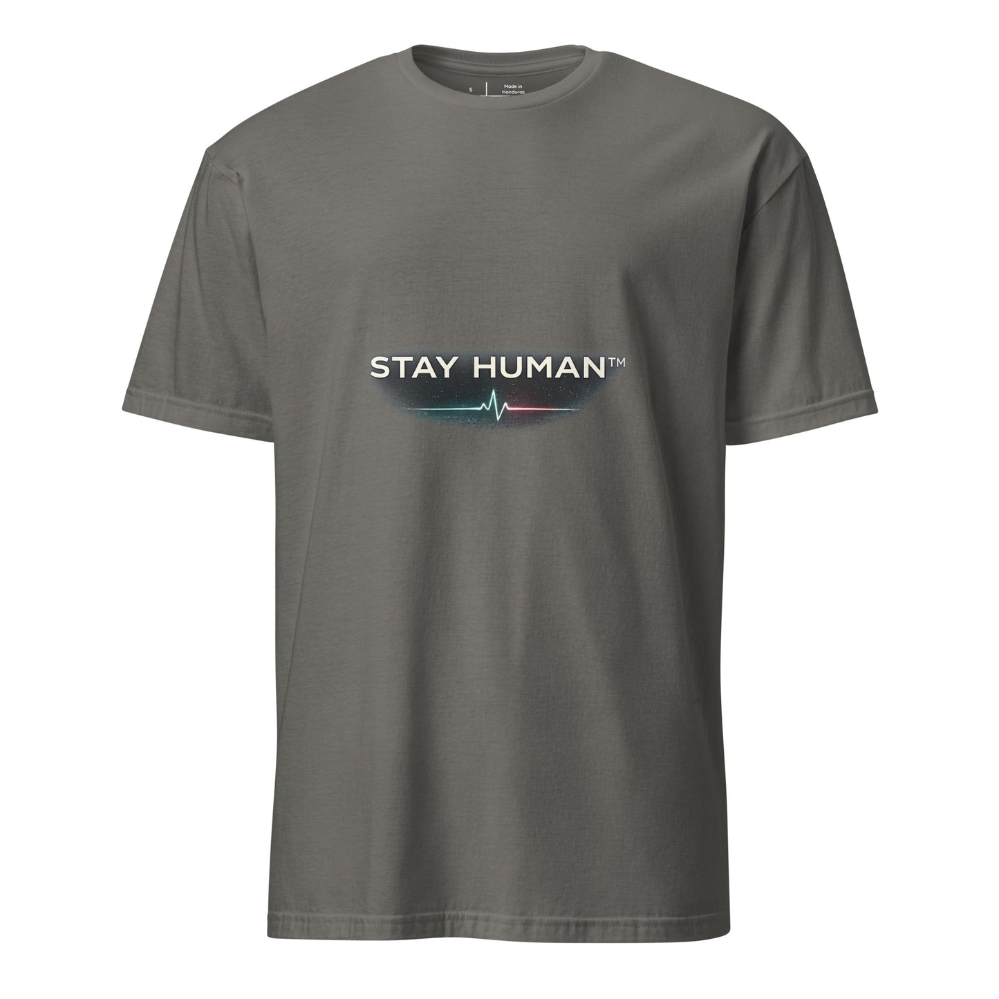 Stay Human™ – Luxury Minimalist Statement - Short-Sleeve Unisex T-Shirt - Graphic Tee - Charcoal - Front