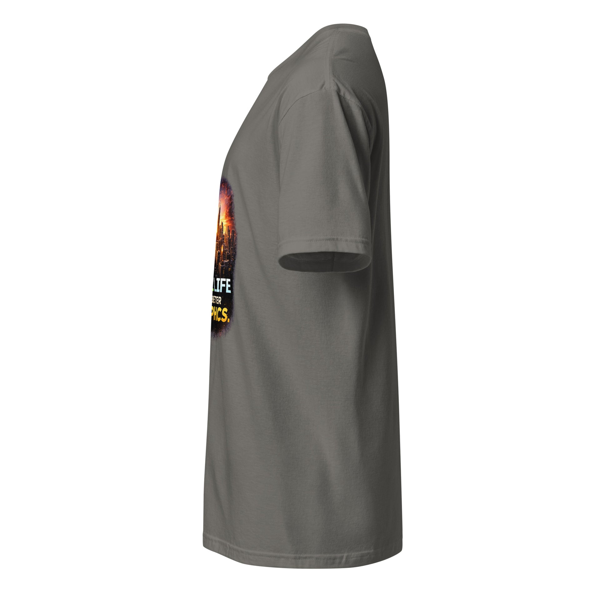 Real Life Has Better Graphics – Gamer Perspective - Short-Sleeve Unisex T-Shirt - Graphic Tee - Charcoal - Left side